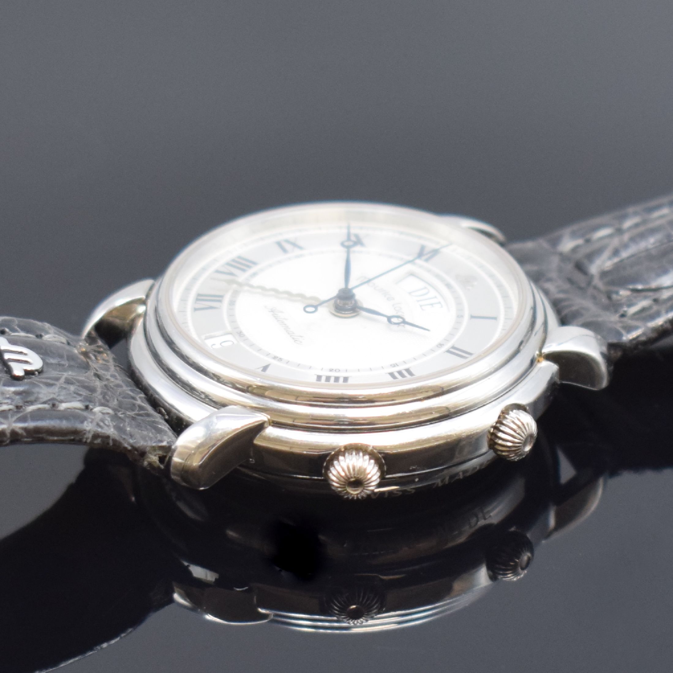 Detail b: MAURICE LACROIX auf 199 Stück limitierte Herrenarmbanduhr mit Wecker in Platin Referenz 45394, Automatik, beids. vergl. Geh., orig.Lederband m. ...