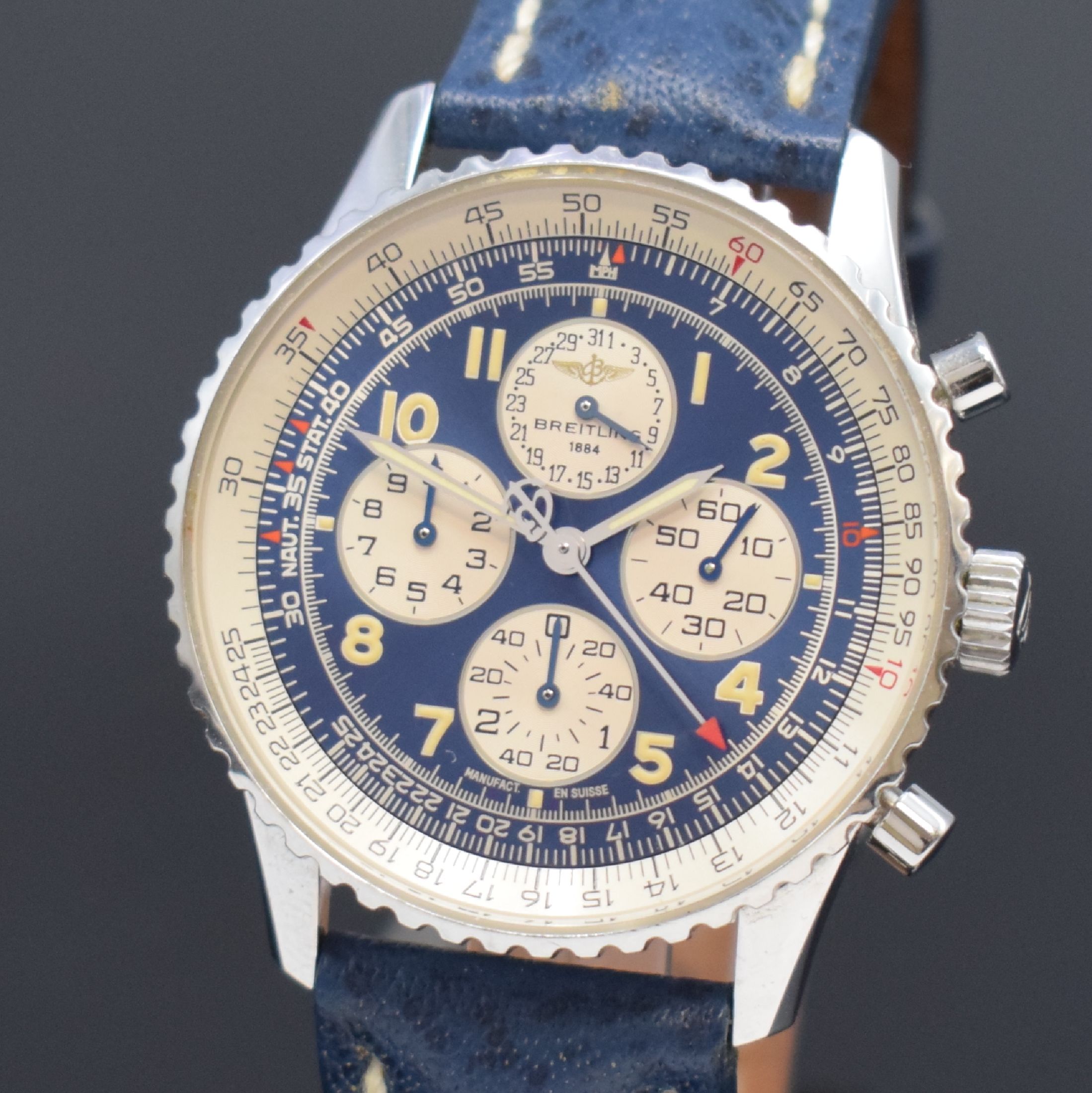 Detail a: BREITLING Armbandchronograph Modell Navitimer Airborne Referenz A33030, Automatik, Schweiz um 1996, Edelstahlgeh. inkl. orig. Lederband m. orig. ...