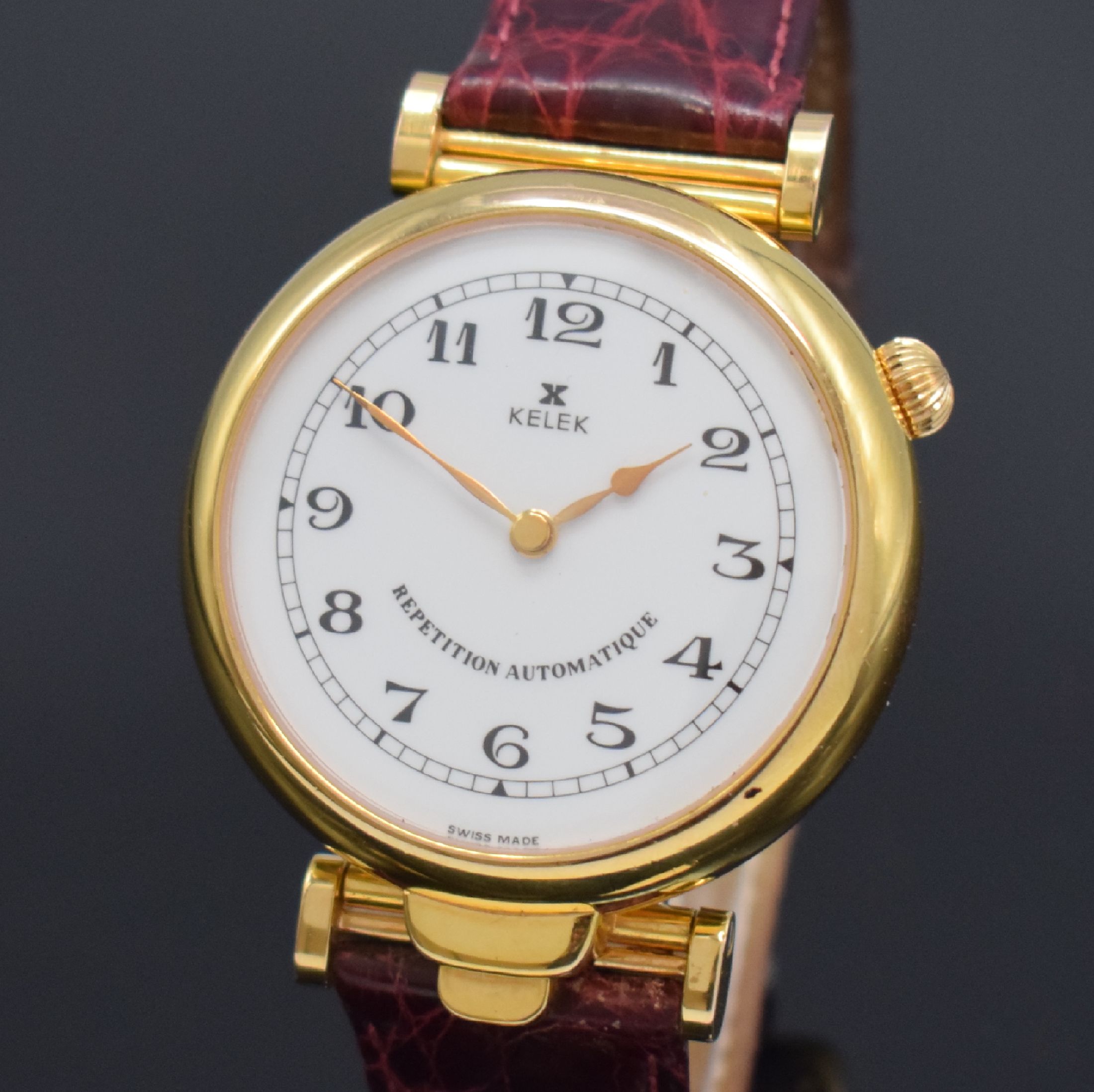 Detail a: KELEK Herrenarmbanduhr mit 5- Minutenrepetition Referenz DK 87-211 A, Schweiz 1990er Jahre, Automatik, verg., beids. vergl. Gehäuse, orig. Lederband ...