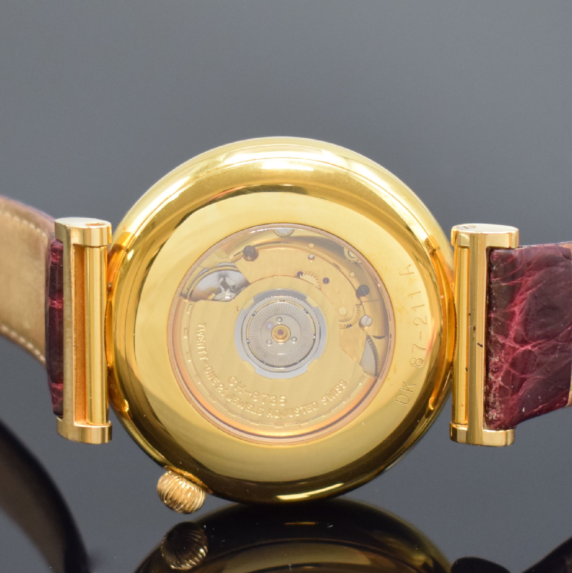 Detail d: KELEK Herrenarmbanduhr mit 5- Minutenrepetition Referenz DK 87-211 A, Schweiz 1990er Jahre, Automatik, verg., beids. vergl. Gehäuse, orig. Lederband ...