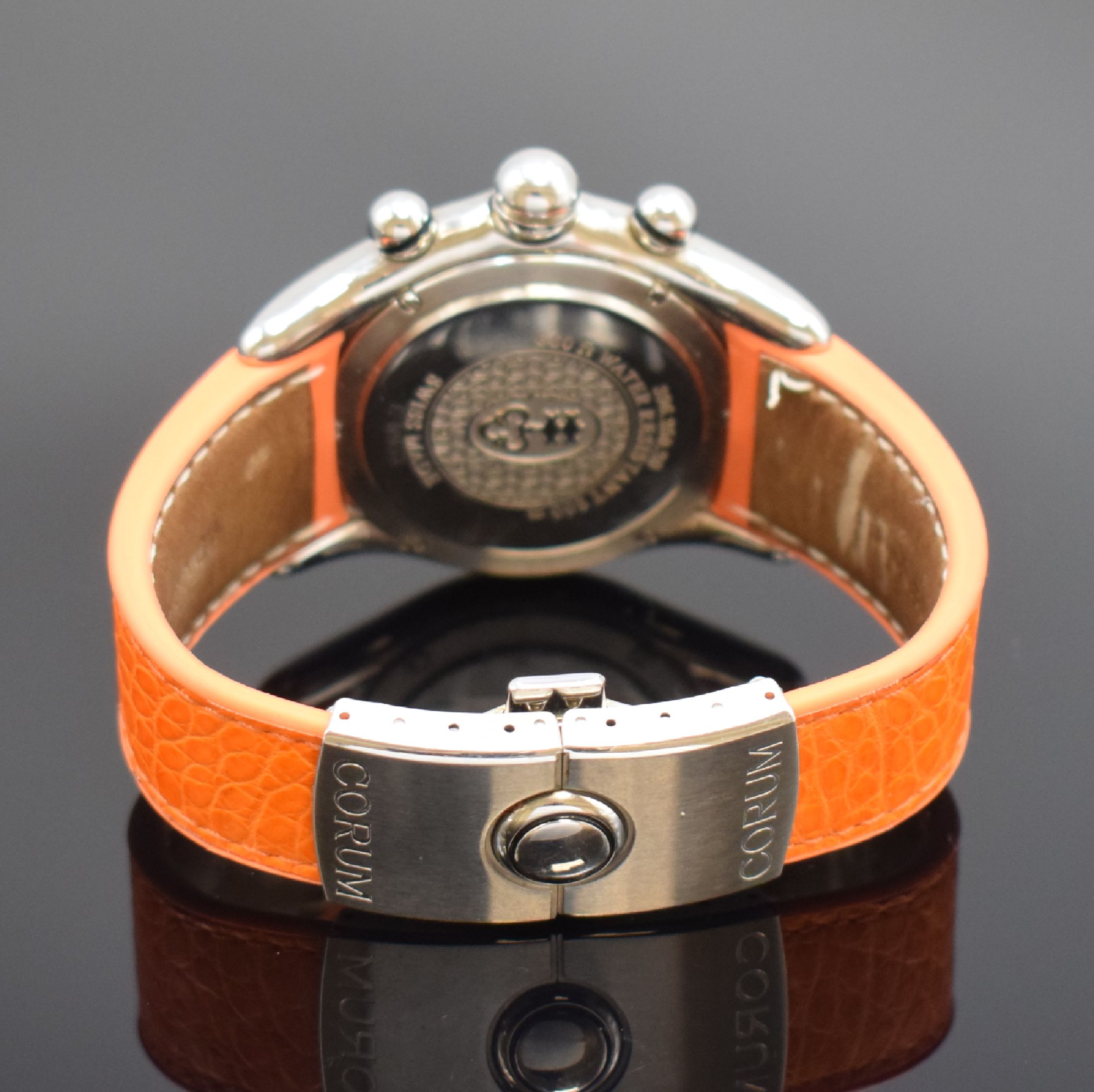 Detail b: CORUM Herrenarmbanduhr Modell Bubble Chronograph Referenz 396.250.20, Edelstahlgeh. inkl. orig. Lederband m. dopp. Faltschl., quarz, Boden 6-fach ...