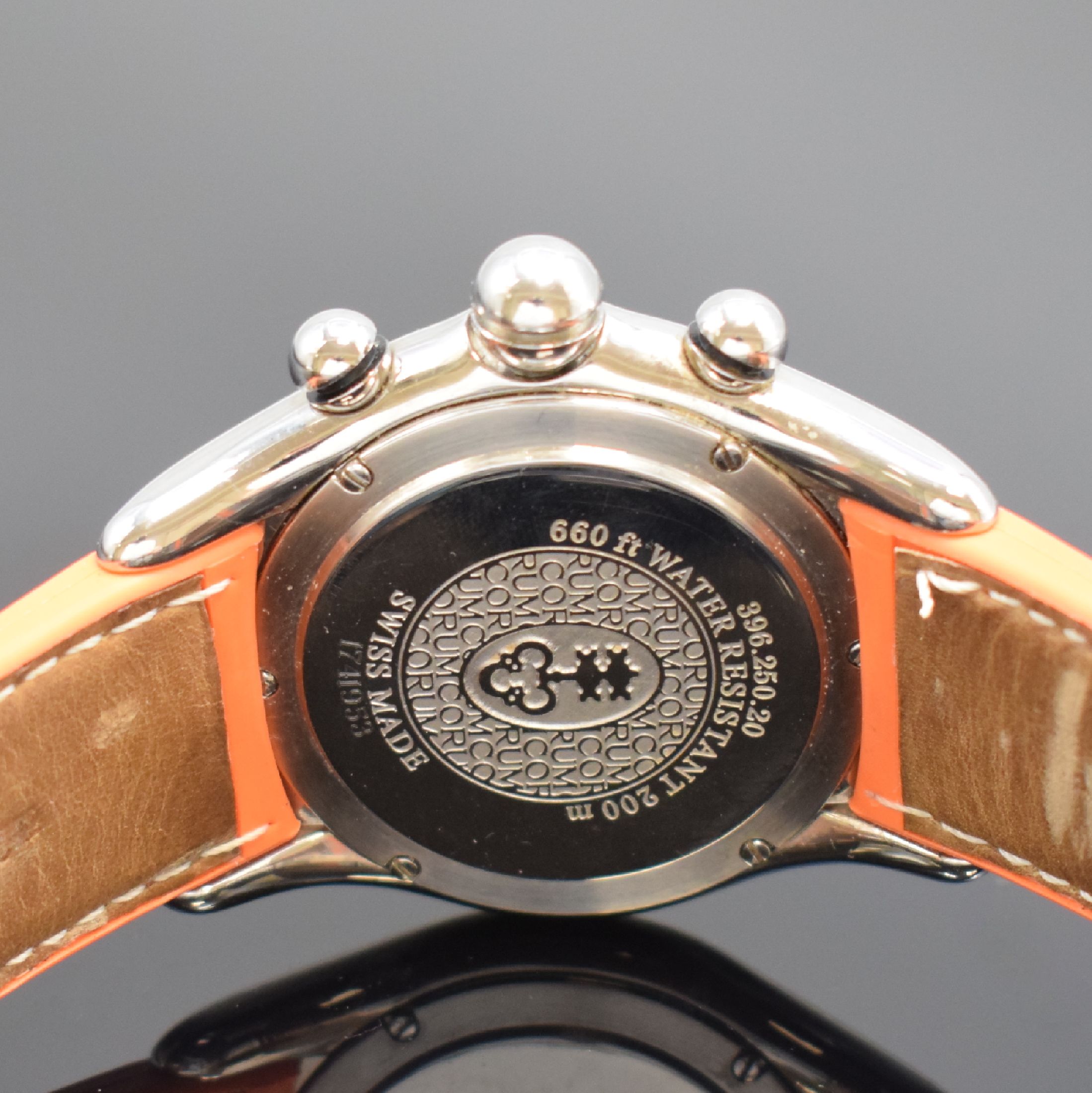 Detail c: CORUM Herrenarmbanduhr Modell Bubble Chronograph Referenz 396.250.20, Edelstahlgeh. inkl. orig. Lederband m. dopp. Faltschl., quarz, Boden 6-fach ...