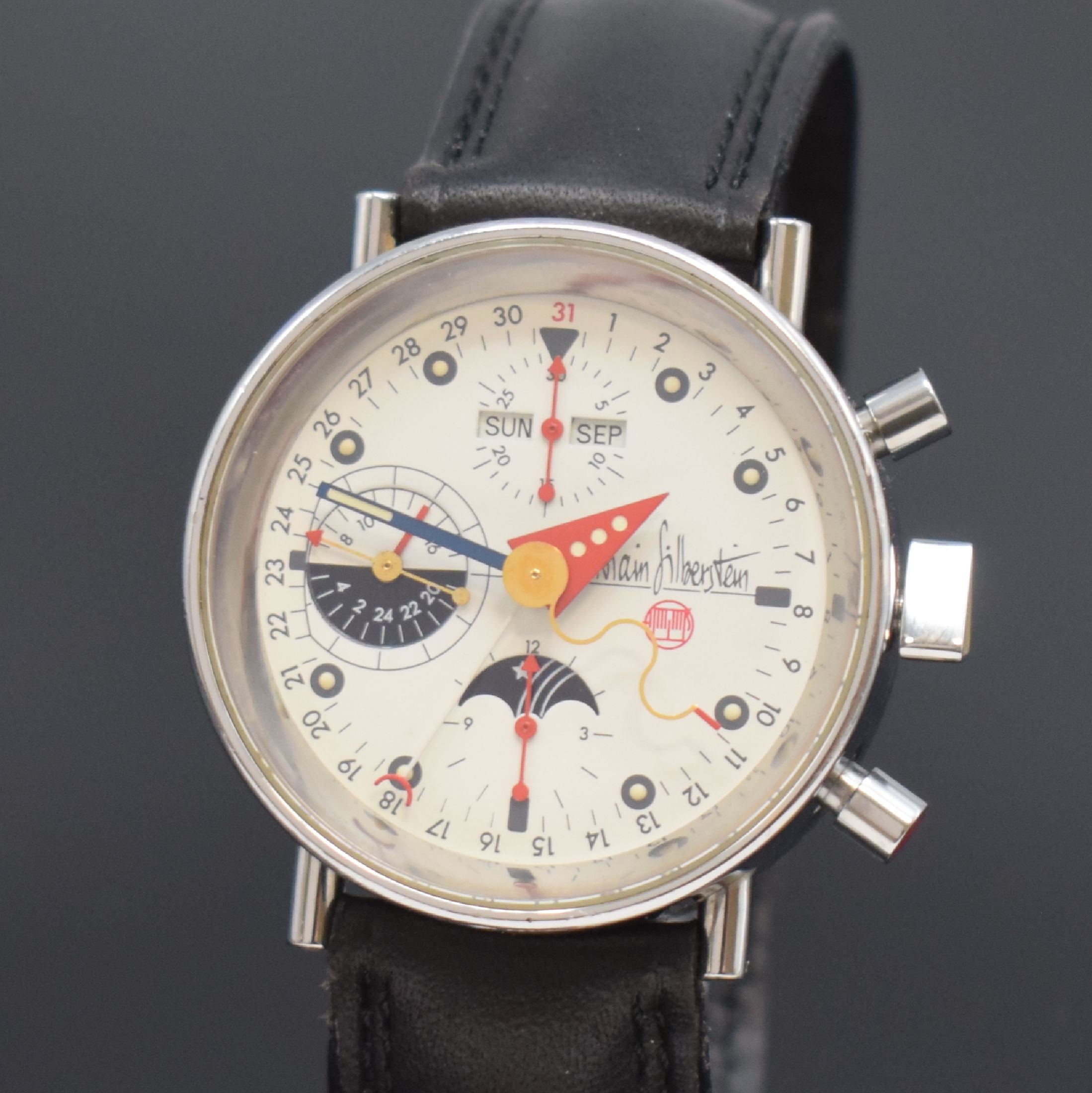 Detail a: ALAIN SILBERSTEIN Armbandchronograph KRONO2, Automatik, Frankreich um 1993, Edelstahlgeh. inkl. orig. Lederband (zu ers.), beids. vergl., Boden ...