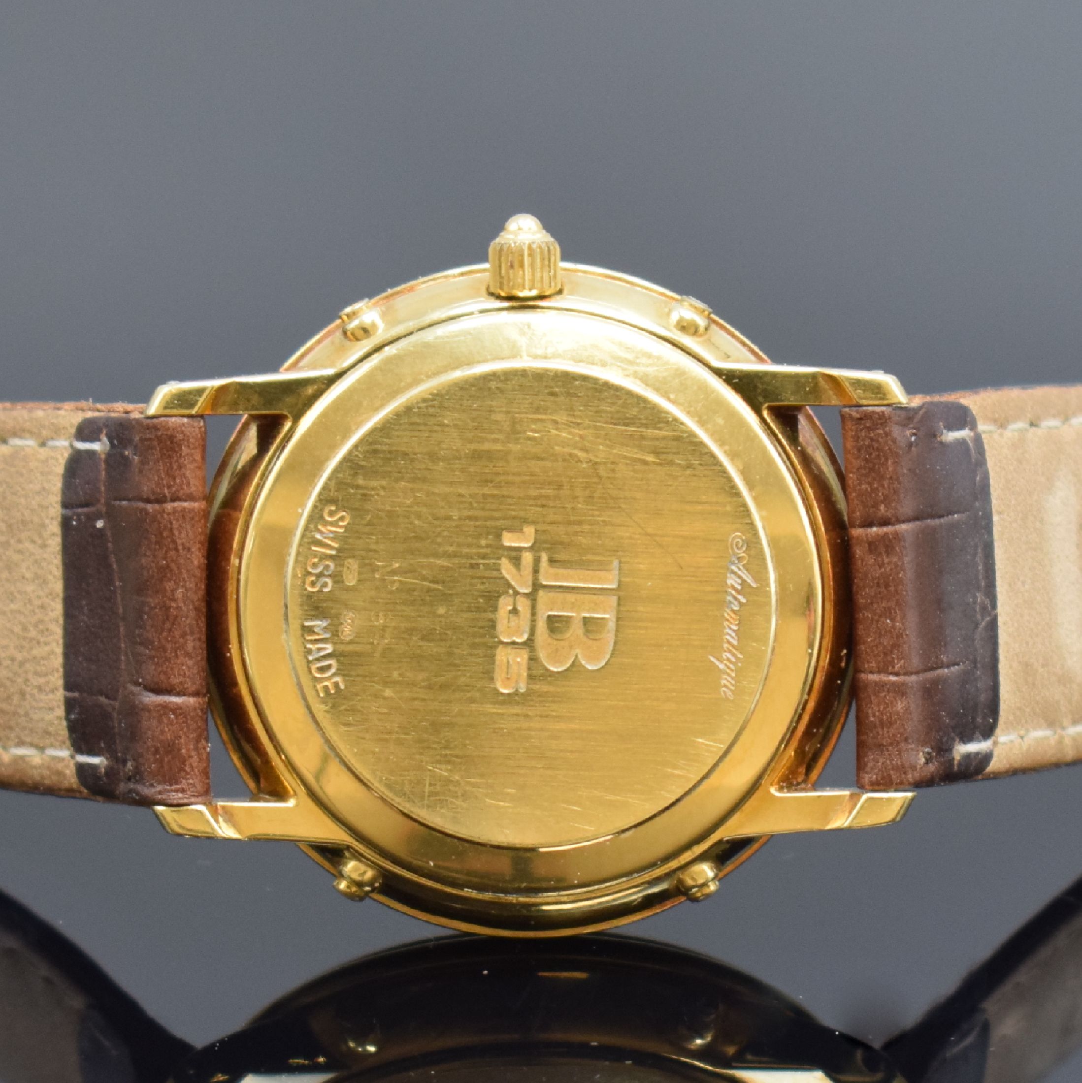 Detail d: BLANCPAIN hochfeine astronomische Herrenarmbanduhr in GG 750/000, Automatik, Schweiz um 1985, 3-teil. Geh. inkl. Lederband m. orig. Dornschl. in GG ...