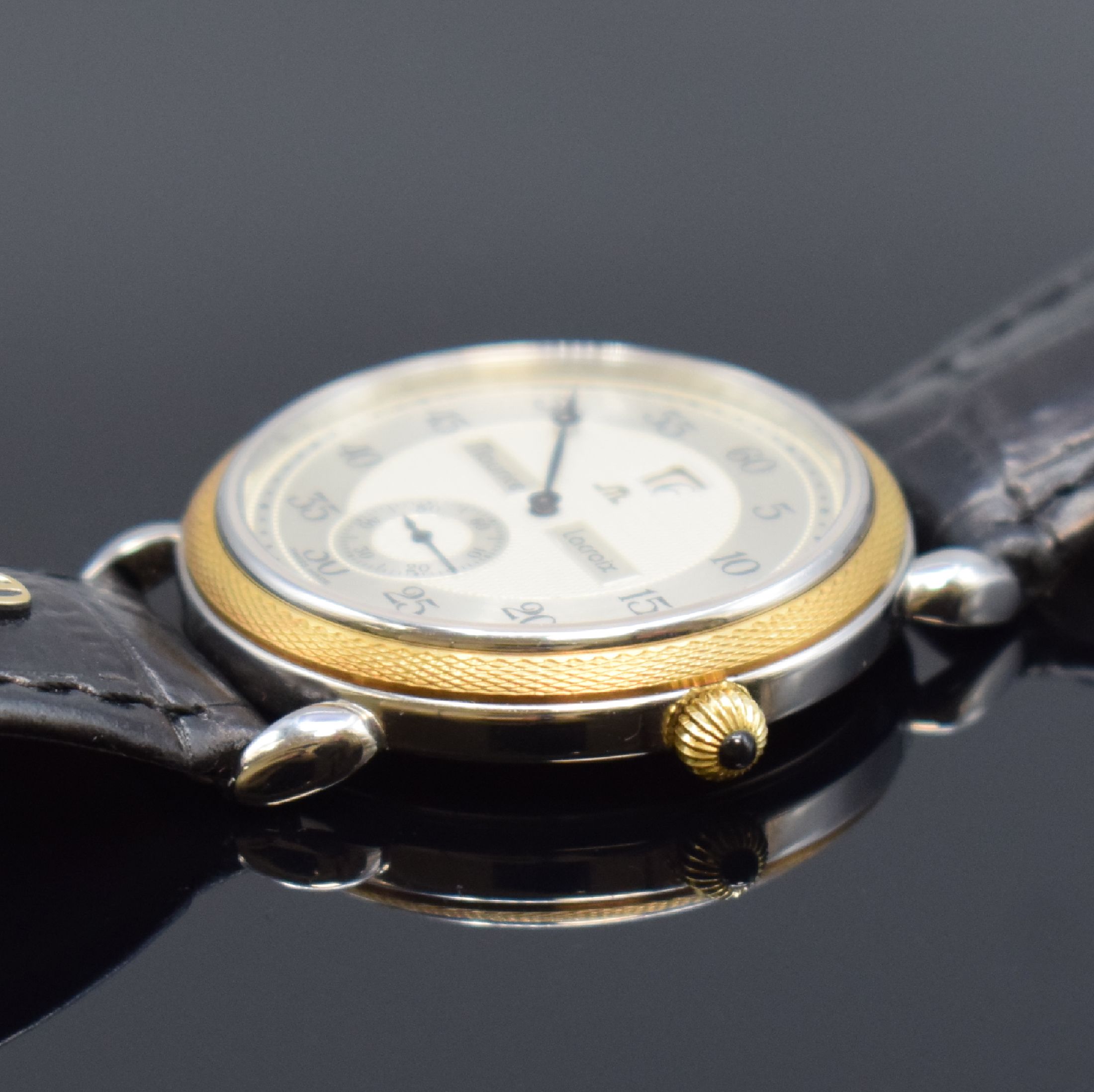 Detail b: MAURICE LACROIX Masterpiece Heure Sautante Herrenarmbanduhr Referenz 28505, Schweiz um 2000, Handaufzug, beids. vergl. Edelstahlgeh., guill. ...