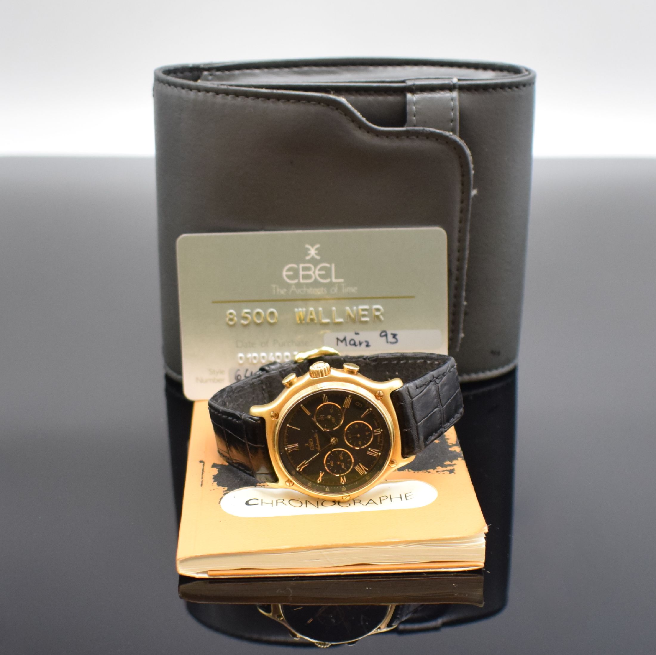 Detail h: EBEL El Primero Schaltradchronograph in GG 750/000 Referenz 8134901, Automatik, Boden aufgedr., orig. Lederband m. verg. orig. Dornschl., Saphirglas, ...