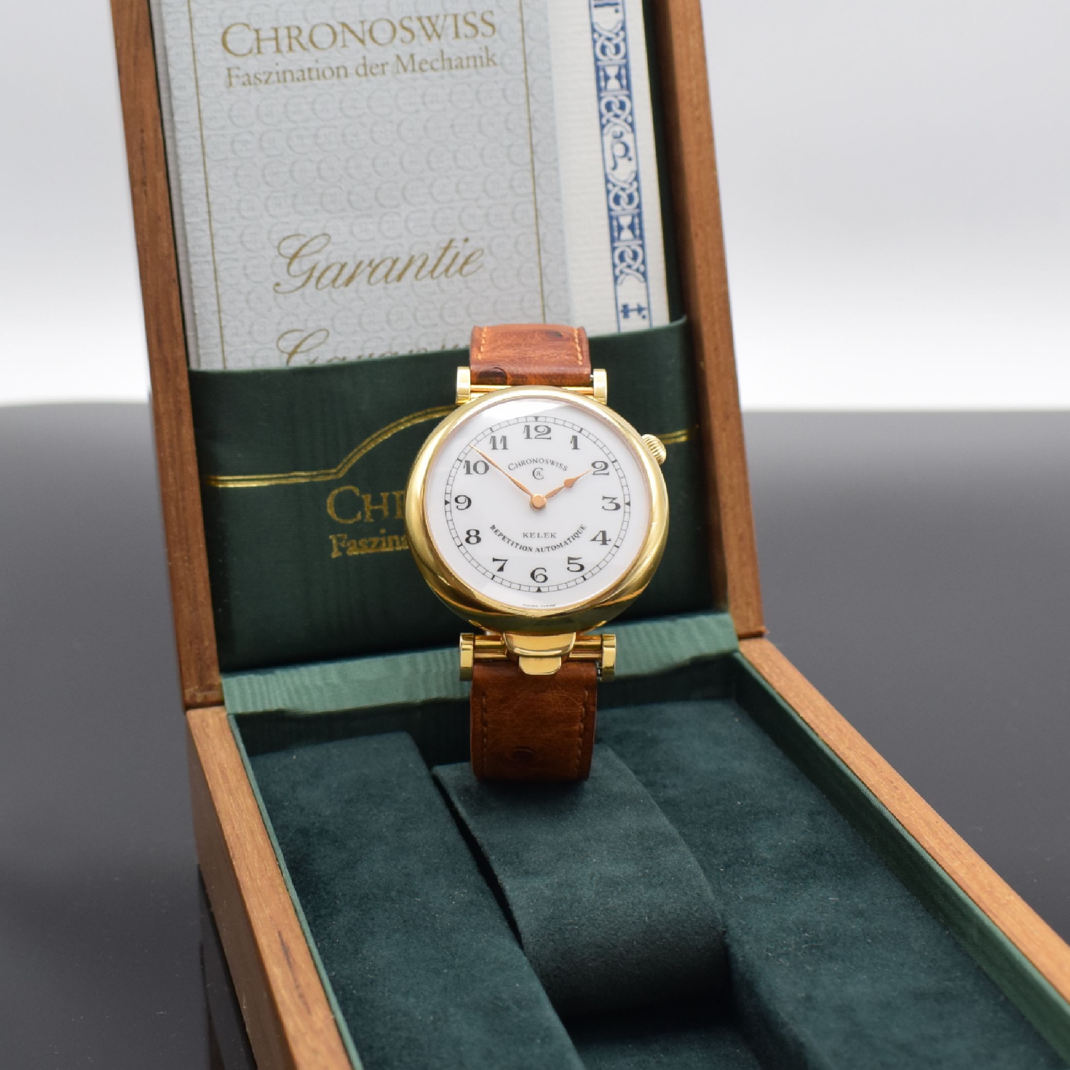CHRONOSWISS / KELEK Herrenarmbanduhr mit 5- Minutenrepetition Referenz CH 8735, Schweiz um 1993, Automatik, verg., beids. vergl. Gehäuse, orig. ...