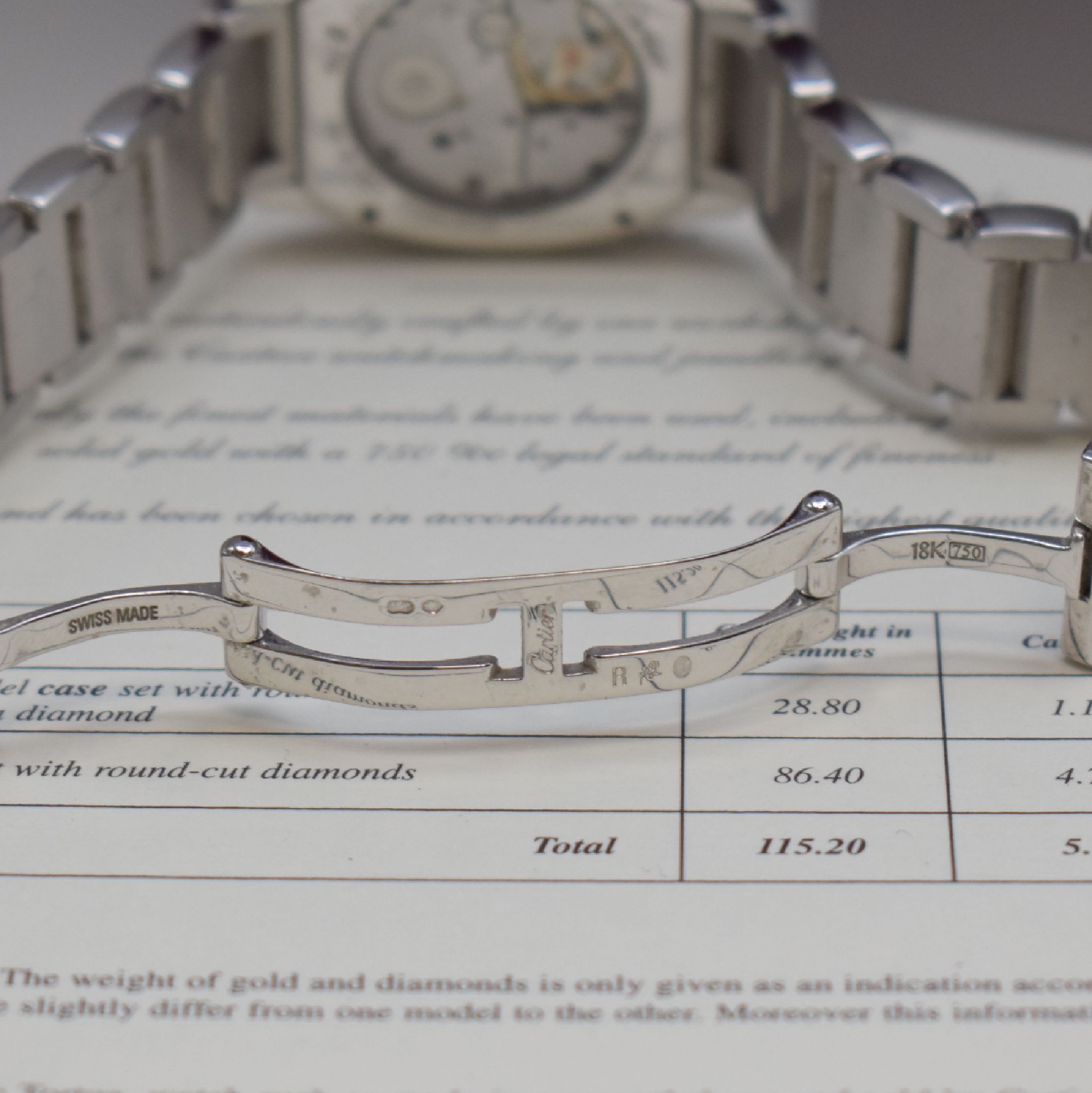 Detail c: CARTIER hochfeine und seltene Damenarmbanduhr Serie Tortue in WG 750/000 mit original Brillantbesatz Referenz WA5049MC, Handaufzug, Lünette wie Band ...