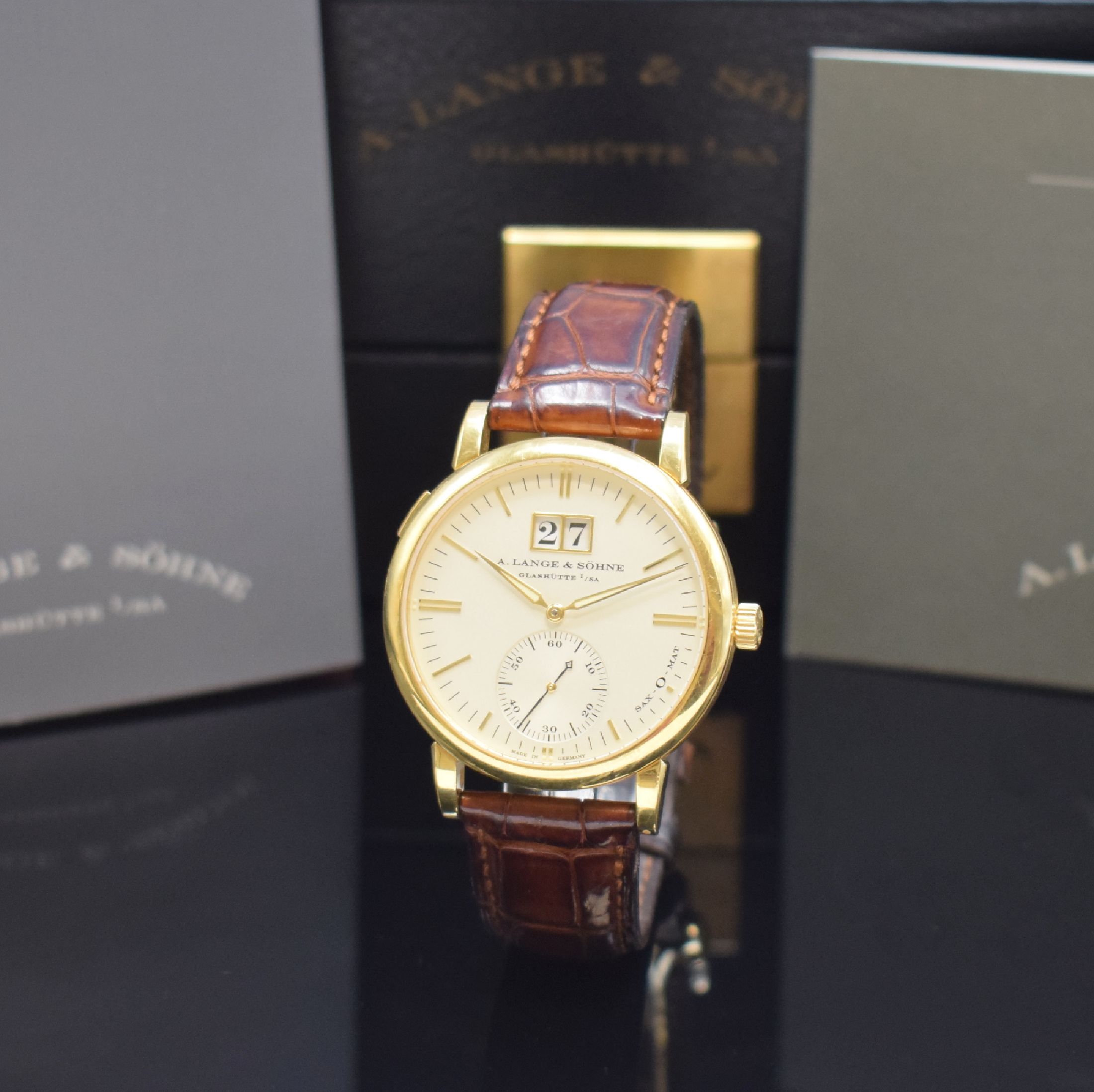 A. LANGE & SÖHNE feine Herrenarmbanduhr Langematik Sax-O-Mat in GG 750/000 Referenz 308.021, Deutschland verk. lt. beil. Pap. 11/2002, Automatik, ...