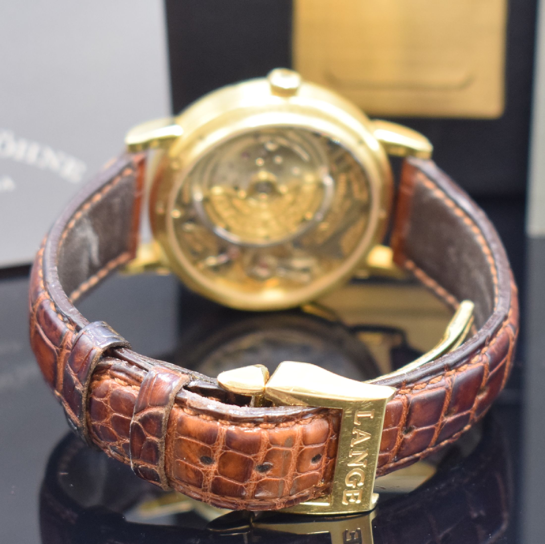 Detail b: A. LANGE & SÖHNE feine Herrenarmbanduhr Langematik Sax-O-Mat in GG 750/000 Referenz 308.021, Deutschland verk. lt. beil. Pap. 11/2002, Automatik, ...