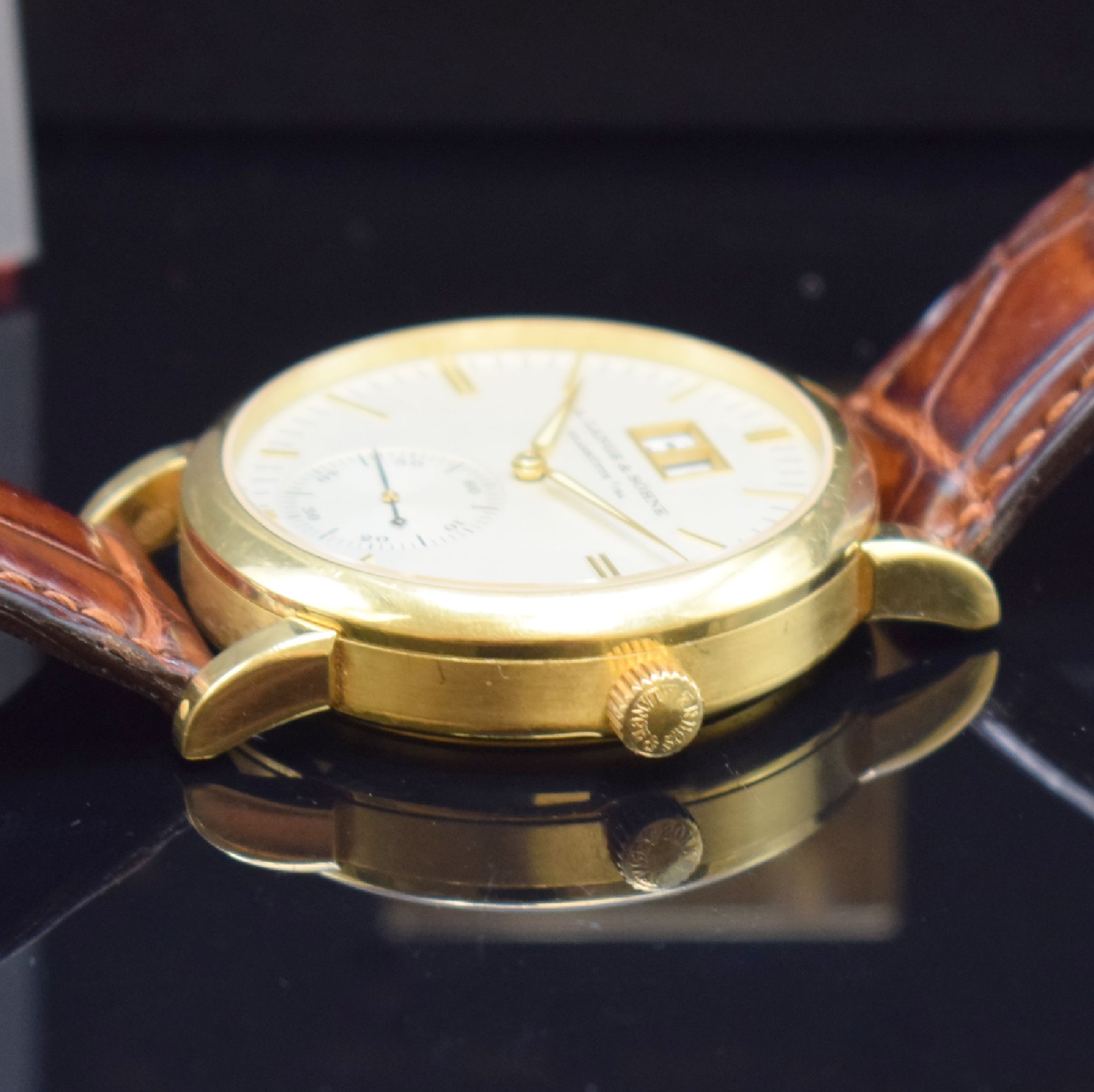 Detail d: A. LANGE & SÖHNE feine Herrenarmbanduhr Langematik Sax-O-Mat in GG 750/000 Referenz 308.021, Deutschland verk. lt. beil. Pap. 11/2002, Automatik, ...