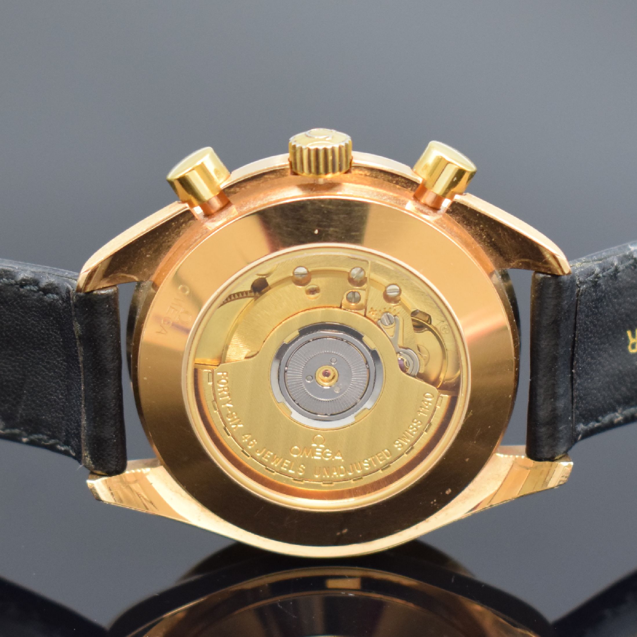 Detail c: OMEGA Speedmaster Herrenarmbanduhr mit Chronograph in RG 750/000 Referenz 1750033, Schweiz um 1995, Automatik, 2-teil. Gehäuse, Boden aufgedr., ...