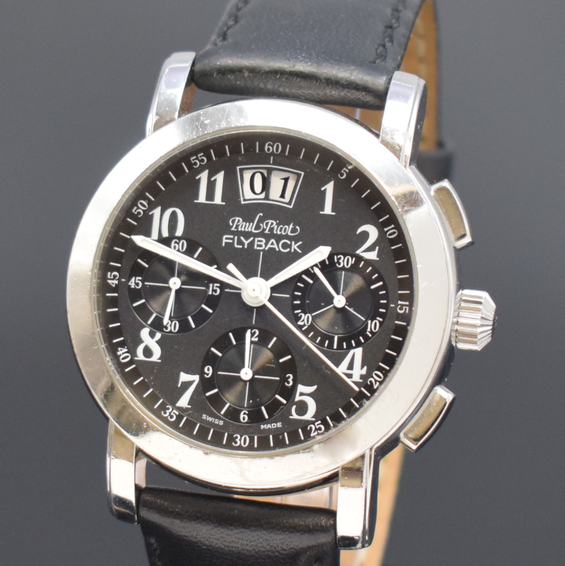 Detail a: PAUL PICOT Herrenarmbanduhr Modell Firshire Flyback, Schweiz um 2000, Automatik, beids. vergl. Edelstahlgeh., neutr. Lederband m. orig. Dornschl., ...