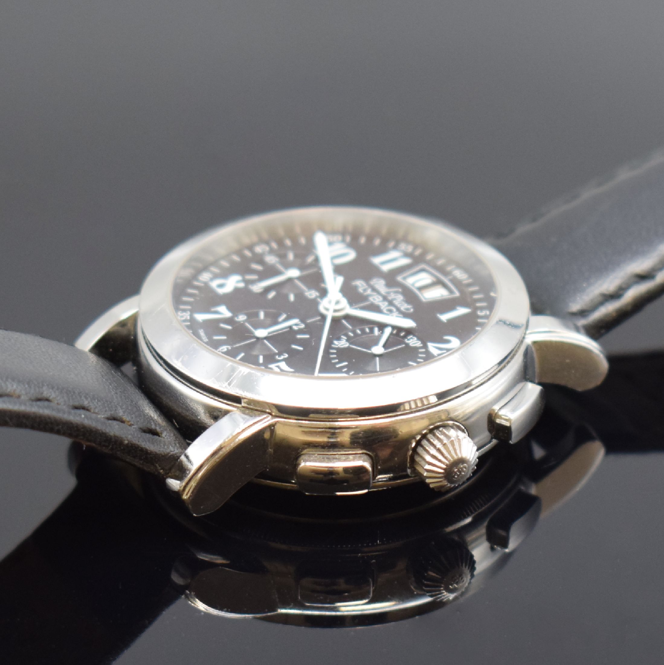 Detail c: PAUL PICOT Herrenarmbanduhr Modell Firshire Flyback, Schweiz um 2000, Automatik, beids. vergl. Edelstahlgeh., neutr. Lederband m. orig. Dornschl., ...