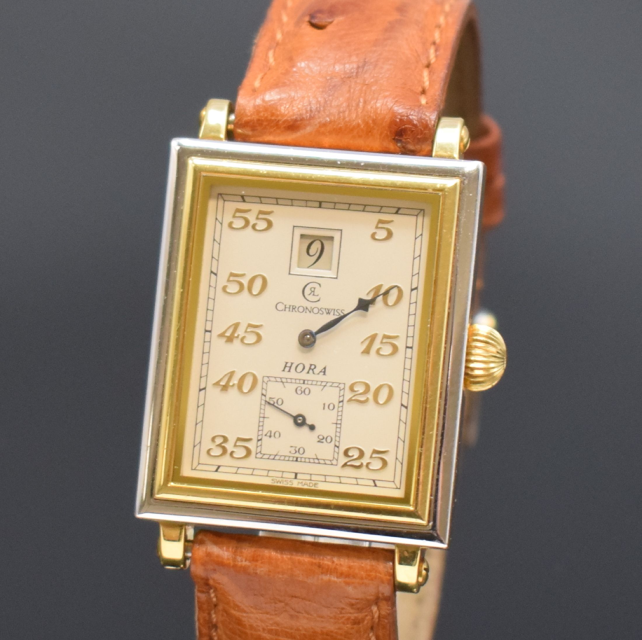 Detail a: CHRONOSWISS limitierte Herrenarmbanduhr Modell Hora Referenz CH 1351, Handaufzug, Schweiz um 1990, GG/WG 750/000 inkl. orig. Lederband m. orig. ...