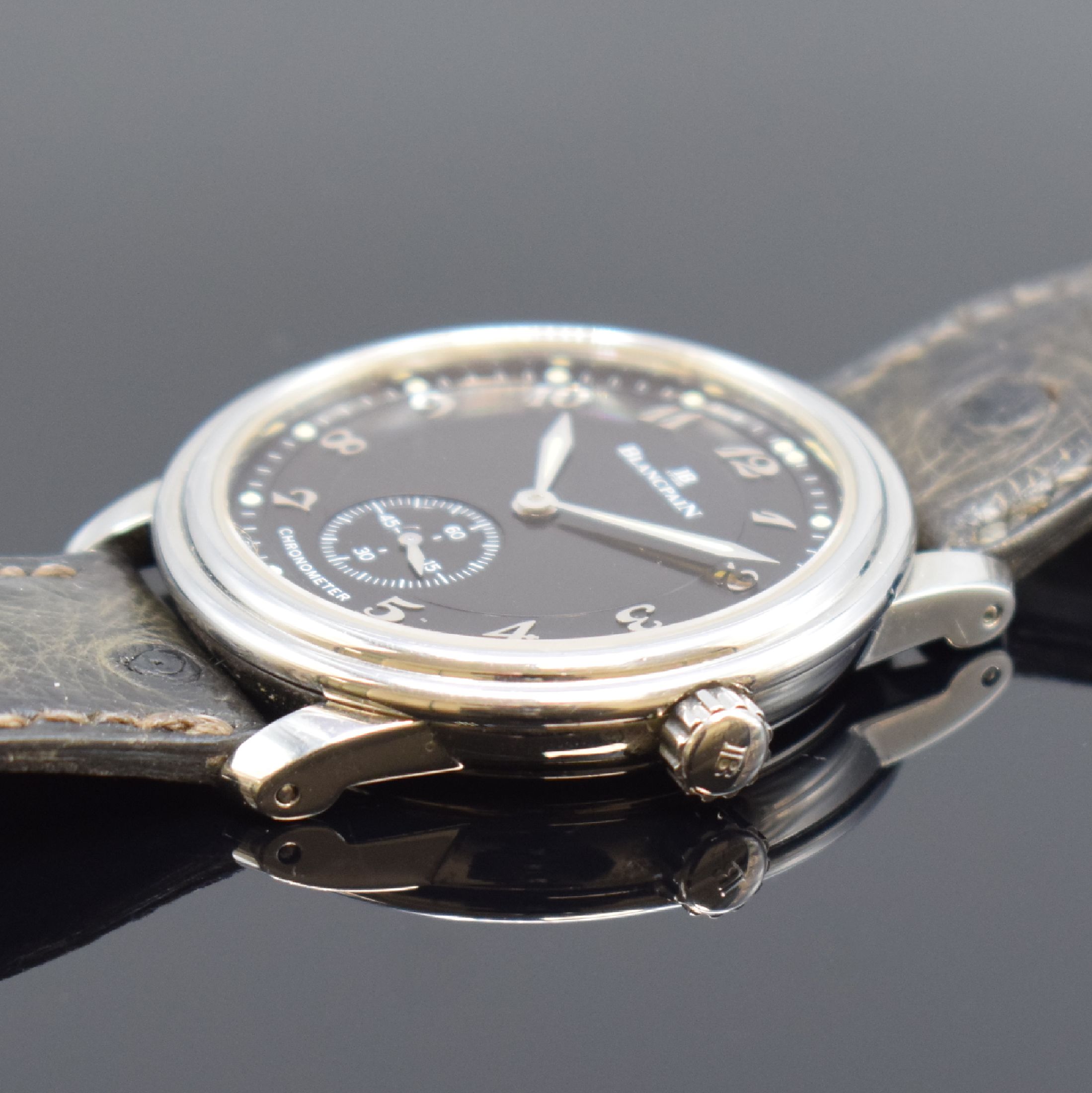 Detail b: BLANCPAIN Ultra Slim Chronometer Herrenarmbanduhr in Stahl, Schweiz um 2000, Handaufzug, beids. vergl. Geh., Boden aufgedr., Lederband m. orig. ...