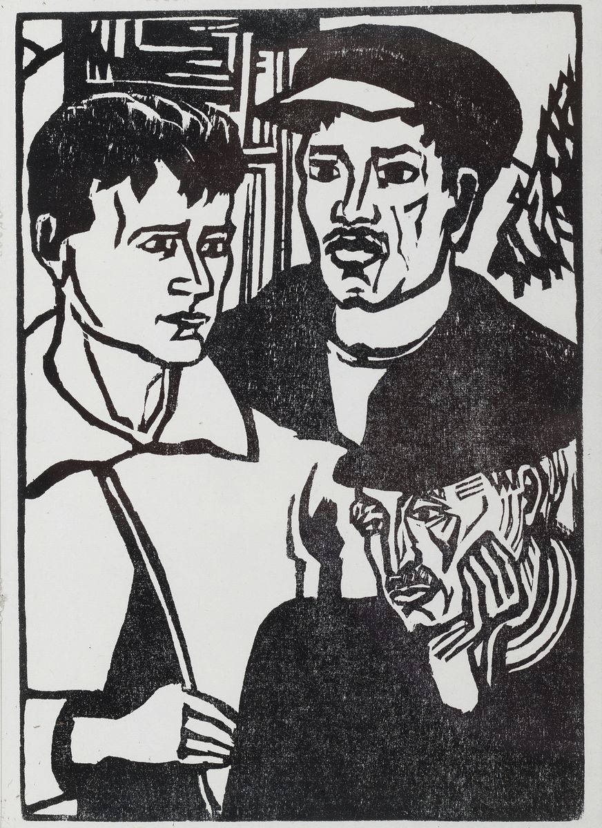 Lot Klassische Moderne, vier Holzschnitte/ Lithographien, Erich Heckel, Kandinski, Kirchner und Pechstein, a. Wassily Kandinsky, "Bewegtes ...