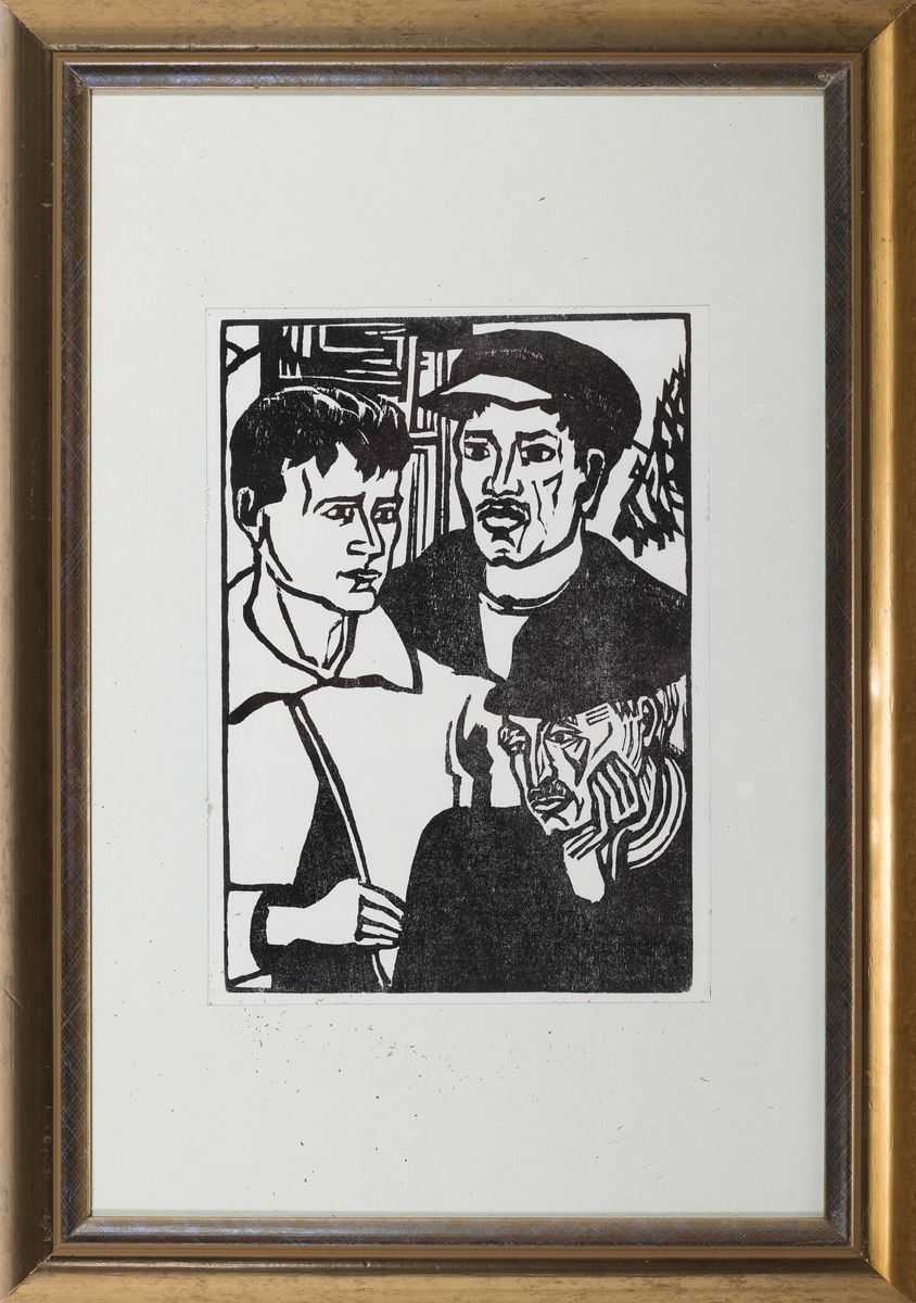 Detail k: Lot Klassische Moderne, vier Holzschnitte/ Lithographien, Erich Heckel, Kandinski, Kirchner und Pechstein, a. Wassily Kandinsky, "Bewegtes ...
