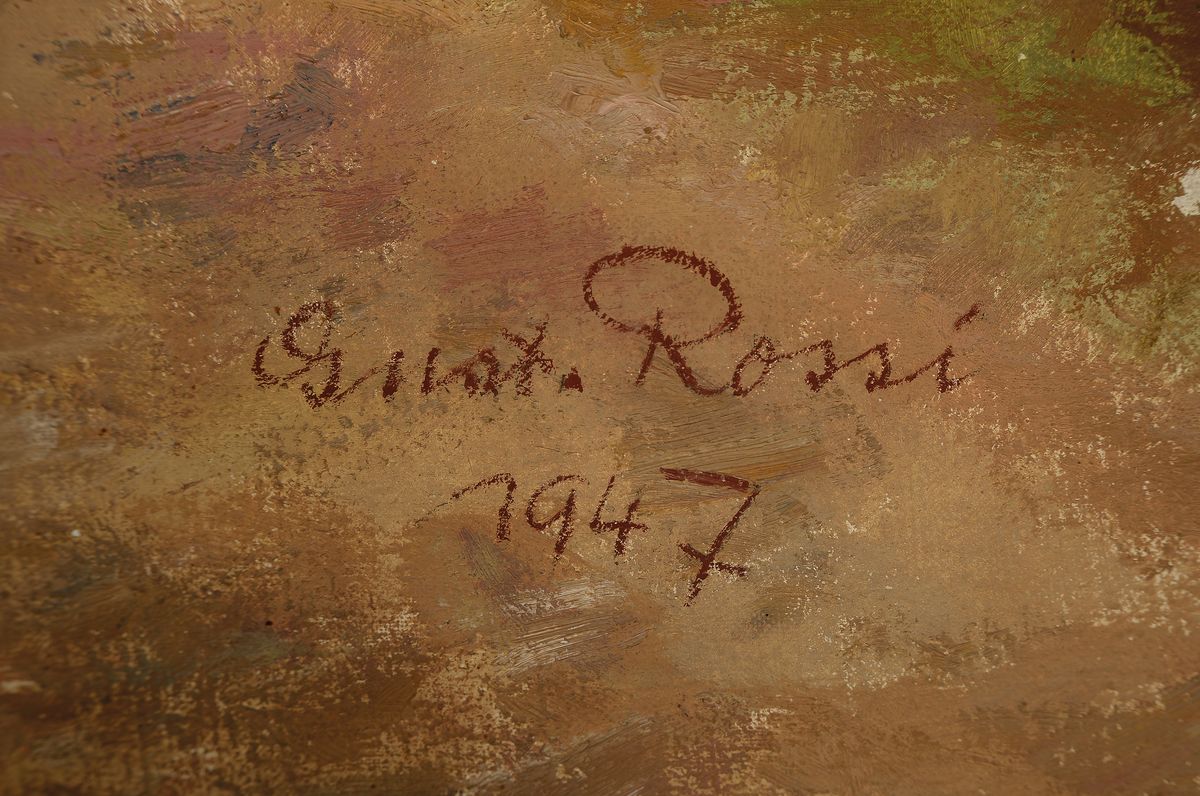 Detail a: Gustav Rossi, 1898 Speyer - 1976 Gimmeldingen, Landschaft bei Gimmeldingen, Öl/Lwd, re. unten signiert, dat. 1947, 75 x 95 cm, Rahmen