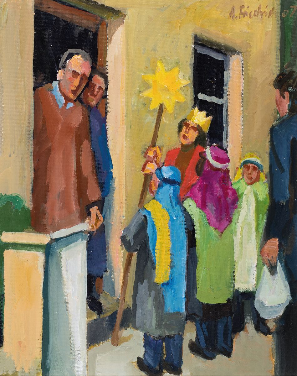 Heinz Friedrich, 1924-2018 Schwetzingen, Studium an der Akademie Karlsruhe bei Laible und Schnarrenberger, hier: 2 Ölgemälde, 1x Kinder mit ...
