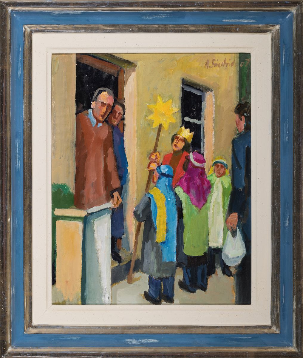Detail k: Heinz Friedrich, 1924-2018 Schwetzingen, Studium an der Akademie Karlsruhe bei Laible und Schnarrenberger, hier: 2 Ölgemälde, 1x Kinder mit ...