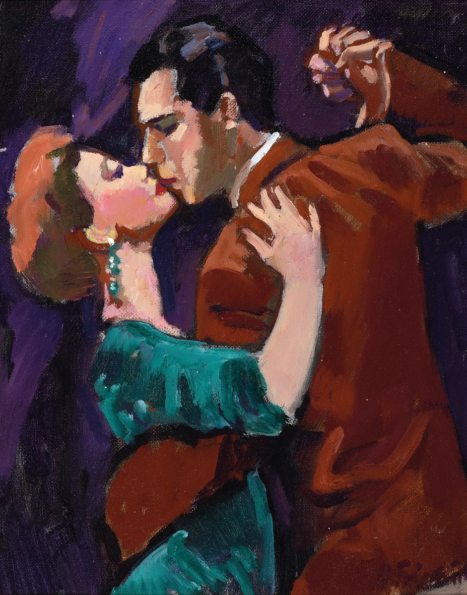Heinz Friedrich, 1924-2018 Schwetzingen, Studium an der Akademie Karlsruhe bei Laible und Schnarrenberger, hier: 2 Ölgemälde von Tango tanzenden ...