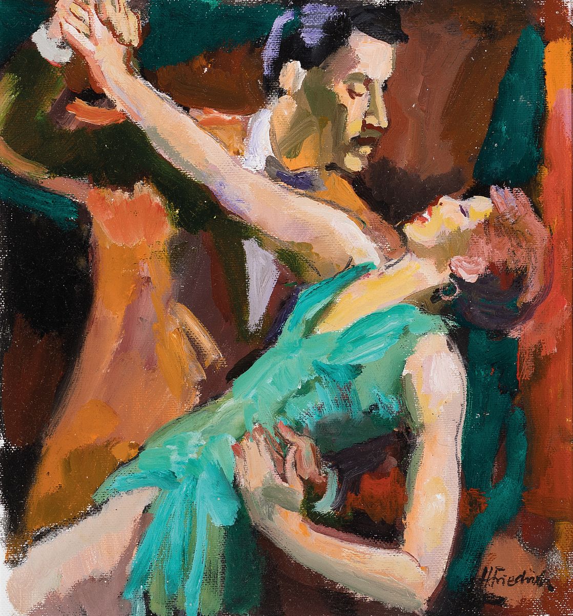 Detail a: Heinz Friedrich, 1924-2018 Schwetzingen, Studium an der Akademie Karlsruhe bei Laible und Schnarrenberger, hier: 2 Ölgemälde von Tango tanzenden ...