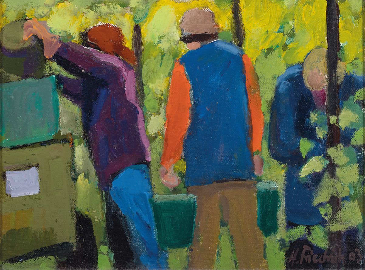 Heinz Friedrich, 1924-2018 Schwetzingen, Studium an der Akademie Karlsruhe bei Laible und Schnarrenberger, hier: 2 Ölgemälde, 1) Blick auf Weyher, ...