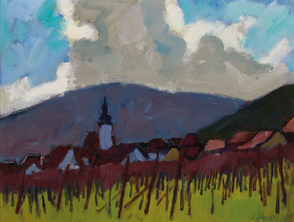 Detail a: Heinz Friedrich, 1924-2018 Schwetzingen, Studium an der Akademie Karlsruhe bei Laible und Schnarrenberger, hier: 2 Ölgemälde, 1) Blick auf Weyher, ...