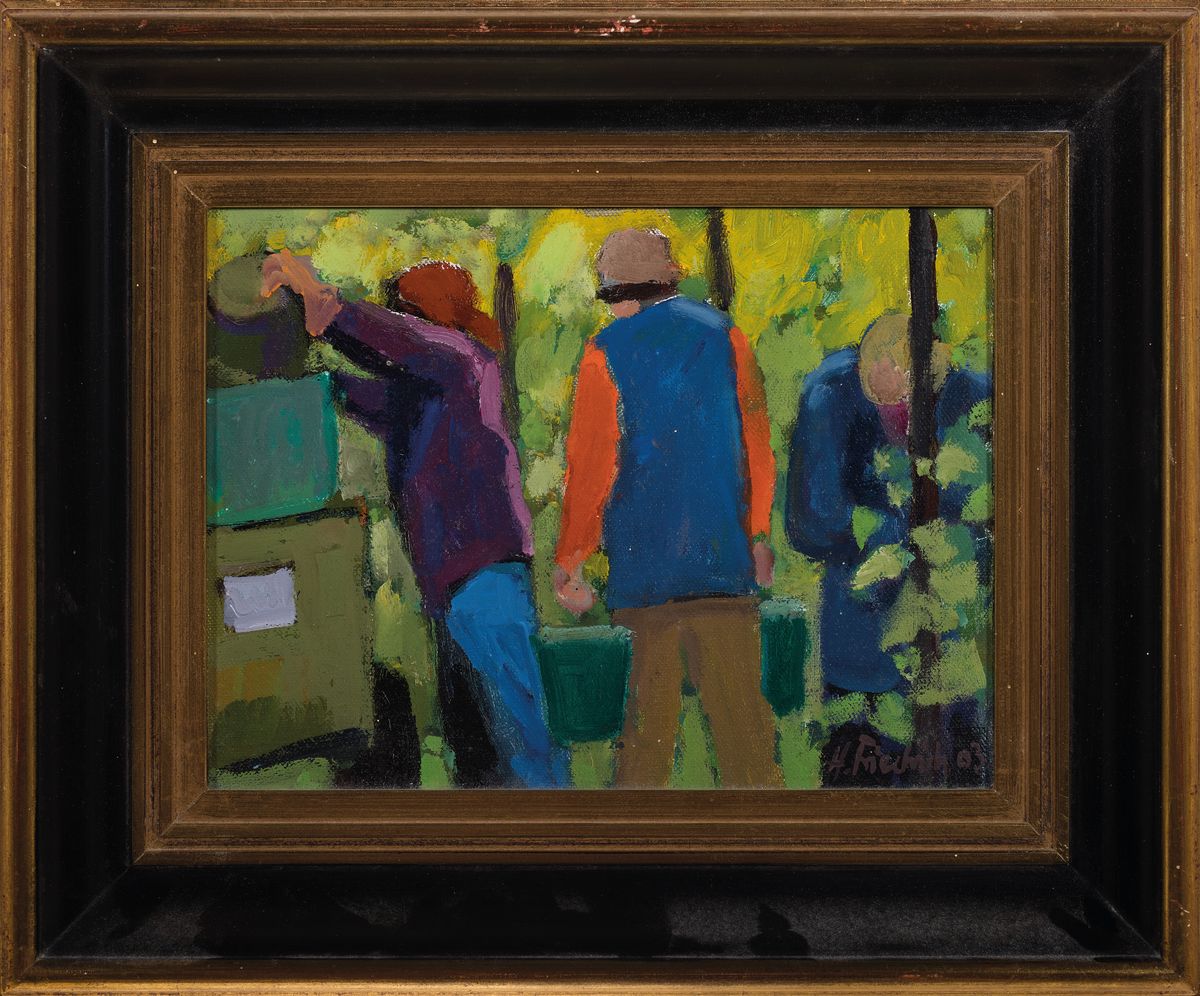 Detail k: Heinz Friedrich, 1924-2018 Schwetzingen, Studium an der Akademie Karlsruhe bei Laible und Schnarrenberger, hier: 2 Ölgemälde, 1) Blick auf Weyher, ...