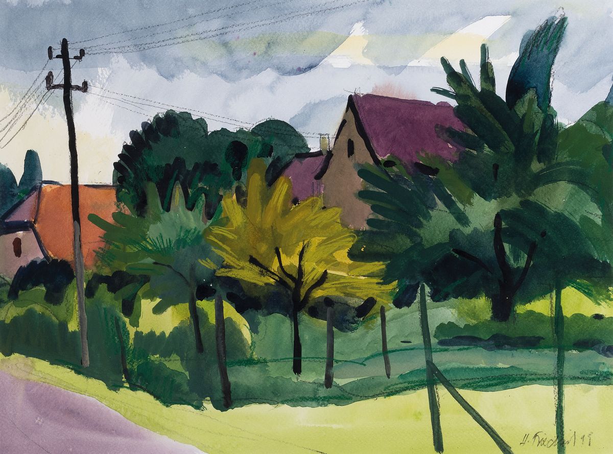 Heinz Friedrich, 1924-2018 Schwetzingen, Studium an der Akademie Karlsruhe bei Laible und Schnarrenberger, hier: drei Aquarelle mit Landschaften, ...
