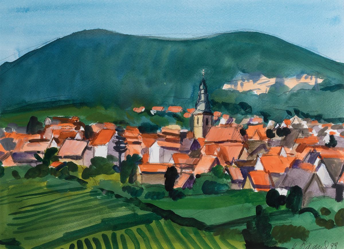 Detail a: Heinz Friedrich, 1924-2018 Schwetzingen, Studium an der Akademie Karlsruhe bei Laible und Schnarrenberger, hier: drei Aquarelle mit Landschaften, ...