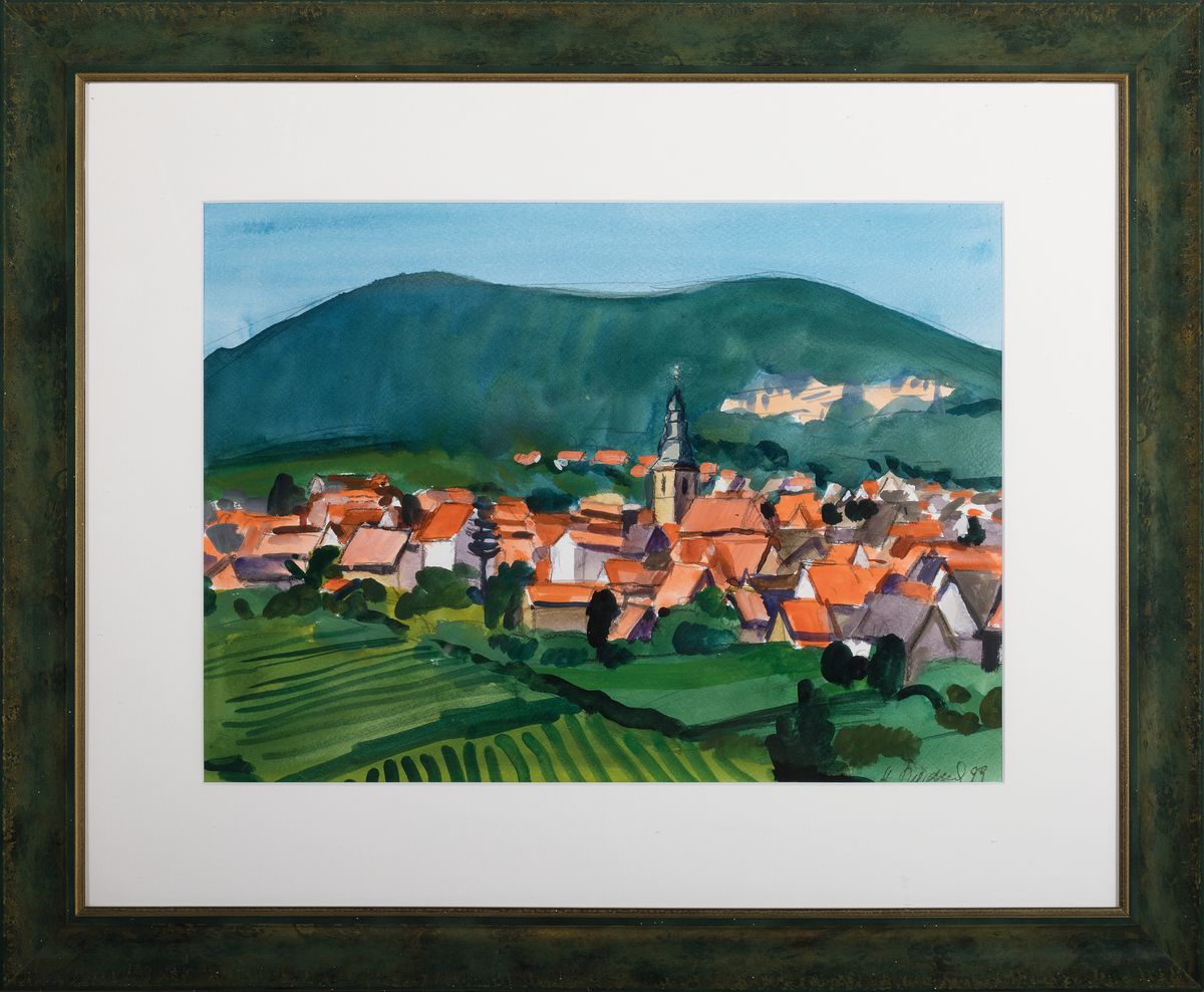 Detail l: Heinz Friedrich, 1924-2018 Schwetzingen, Studium an der Akademie Karlsruhe bei Laible und Schnarrenberger, hier: drei Aquarelle mit Landschaften, ...