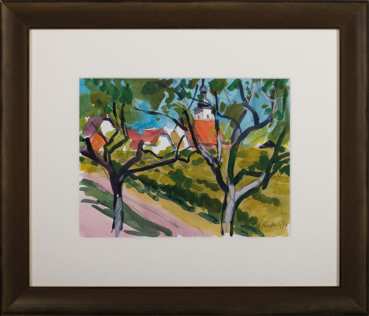 Detail m: Heinz Friedrich, 1924-2018 Schwetzingen, Studium an der Akademie Karlsruhe bei Laible und Schnarrenberger, hier: drei Aquarelle mit Landschaften, ...