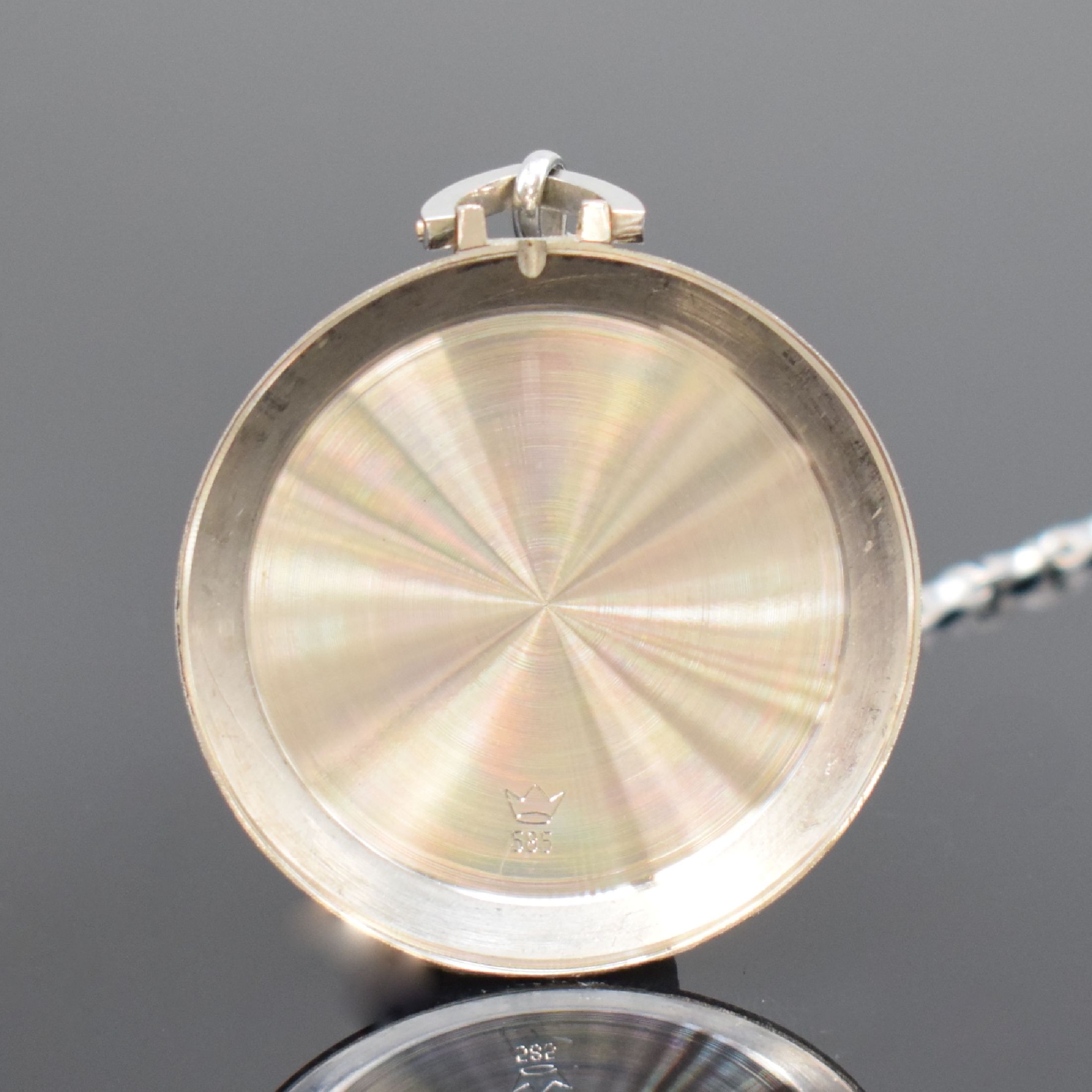 Detail c: ZEPHIR Frackuhr in WG 585/000 mit Kette in WG 750/000, Schweiz um 1960, Handaufzug, 2- teil.Geh., Boden aufgedr., silb. Zifferbl. m. aufges. ...