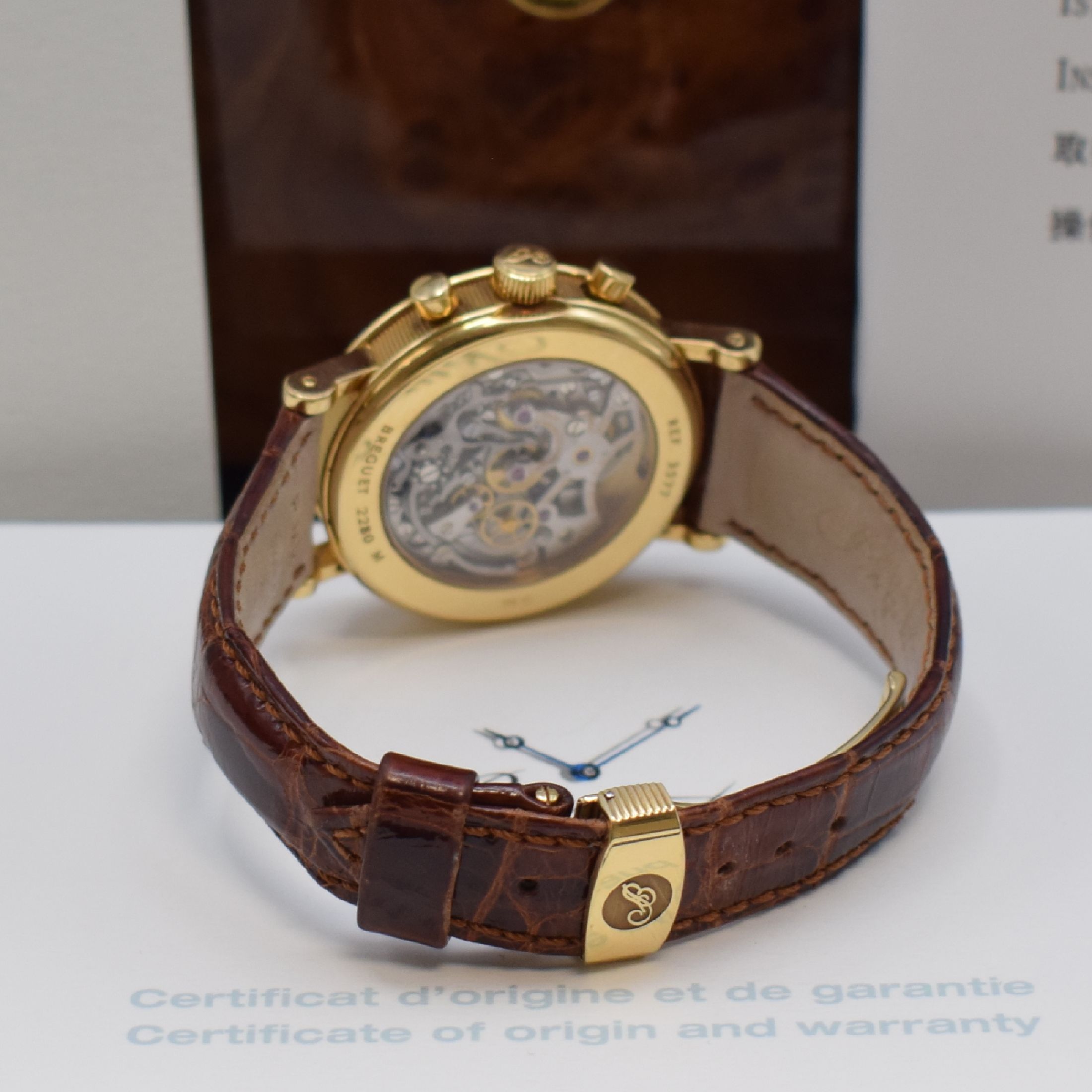 Detail b: BREGUET Armbandtourbillon mit Chronograph in GG 750/000 Referenz 3577, Schweiz verk. lt. orig. Pap. 2005, Handaufzug, beids. vergl. Geh. m. geripptem ...