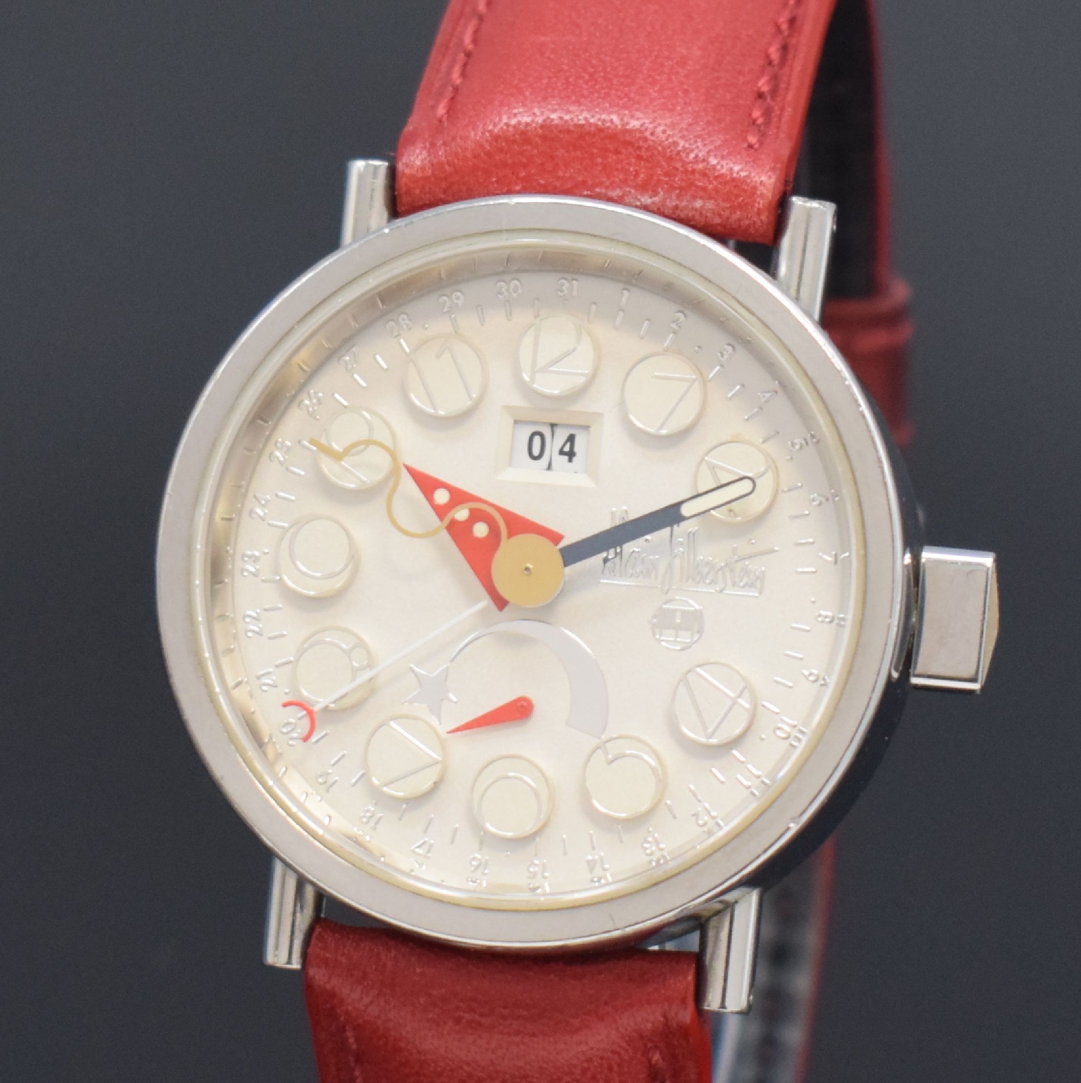 Detail a: ALAIN SILBERSTEIN Hebdo auf 500 Stück limitierte Herrenarmbanduhr mit Kalenderwoche in Stahl, Schweiz um 1996, Automatik, beids. vergl. u. verschr. ...