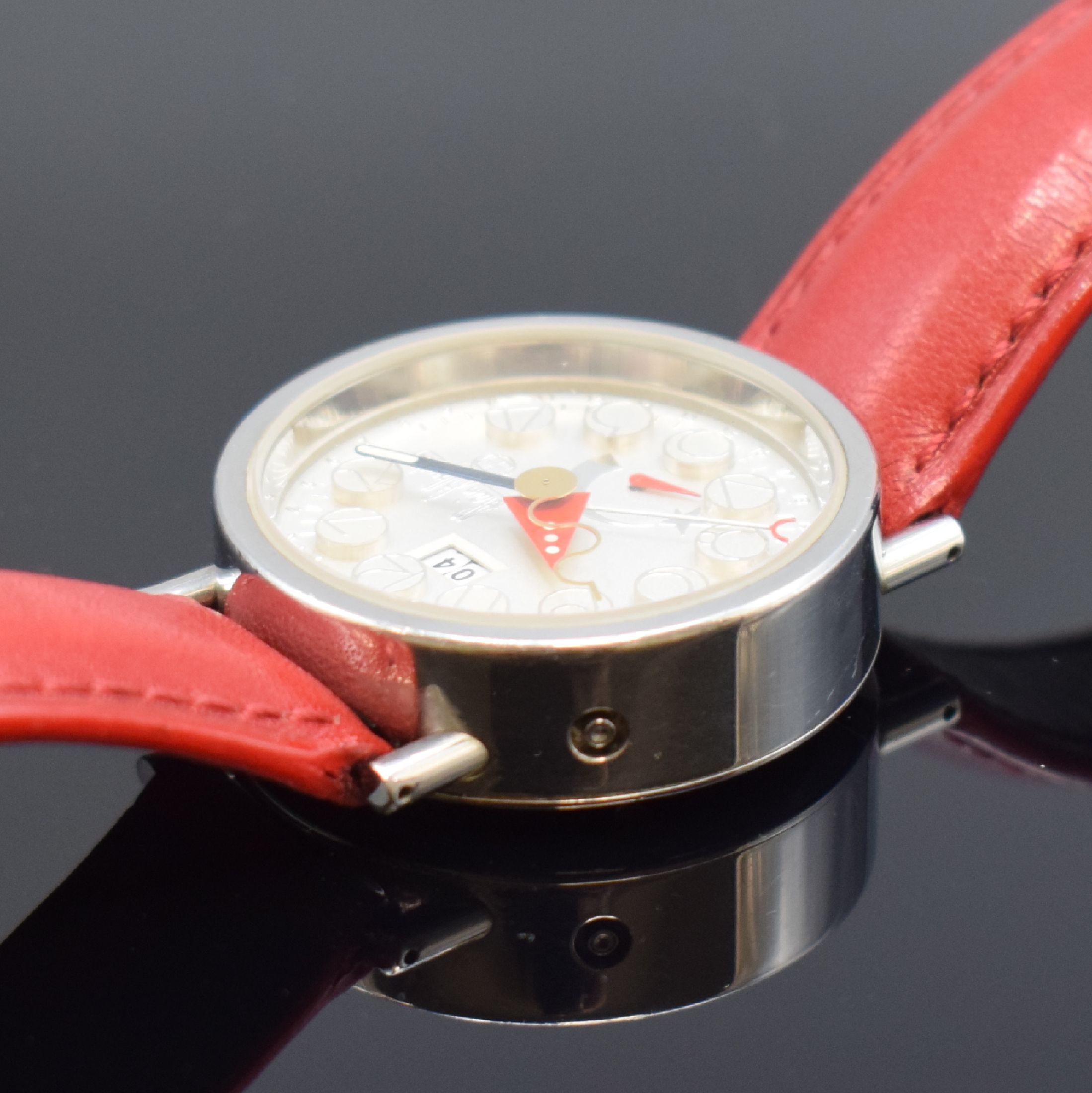 Detail c: ALAIN SILBERSTEIN Hebdo auf 500 Stück limitierte Herrenarmbanduhr mit Kalenderwoche in Stahl, Schweiz um 1996, Automatik, beids. vergl. u. verschr. ...