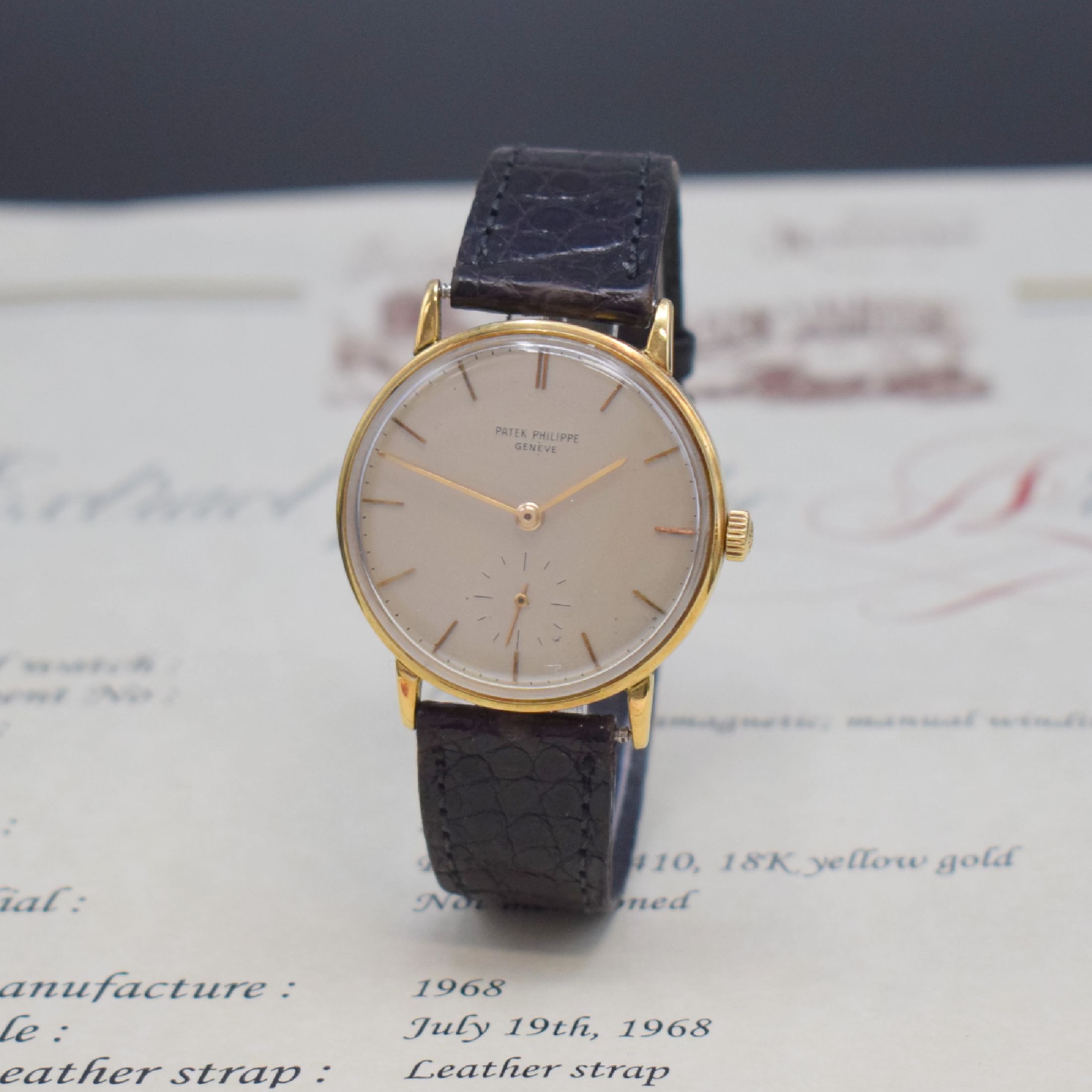 PATEK PHILIPPE Kaliber 27-AM400 Herrenarmbanduhr in GG 750/000 Referenz 3410, Schweiz 1968, Handaufzug, 3-teil. Geh., Boden u. Glasrand aufgedr., ...