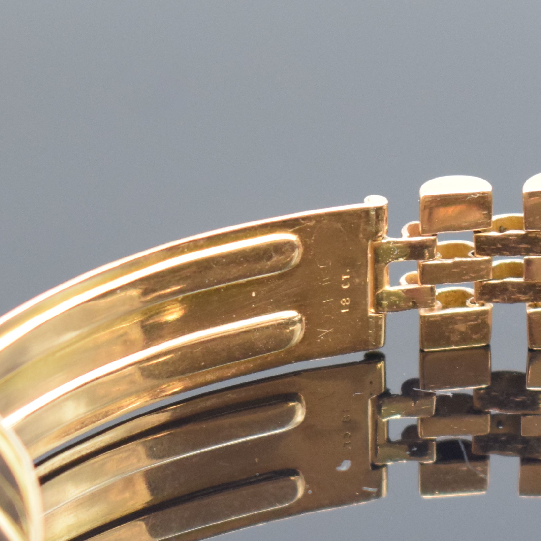 Detail c: ROLEX Datejust "Ovettone" Herrenarmbanduhr in RoseG 750/000 Referenz 6105, Schweiz um 1951, verschr. Oystergeh., neutr. Band in RoseG ...