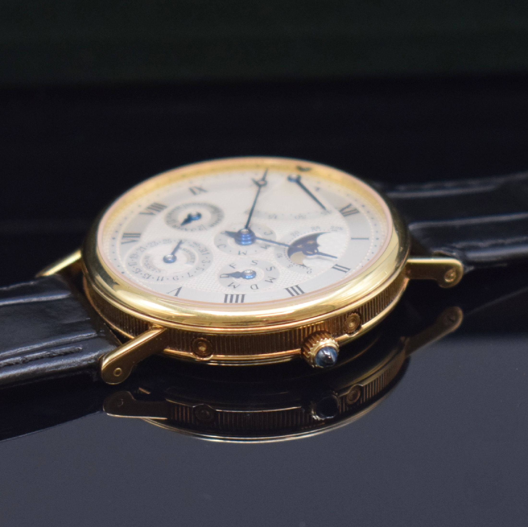 Detail c: BREGUET astronomische Herrenarmbanduhr mit ewigem Kalender Referenz BA 3310 in GG 750/000, Schweiz verk. lt. orig. Pap. 1988, Automatik, gedr. Geh., ...
