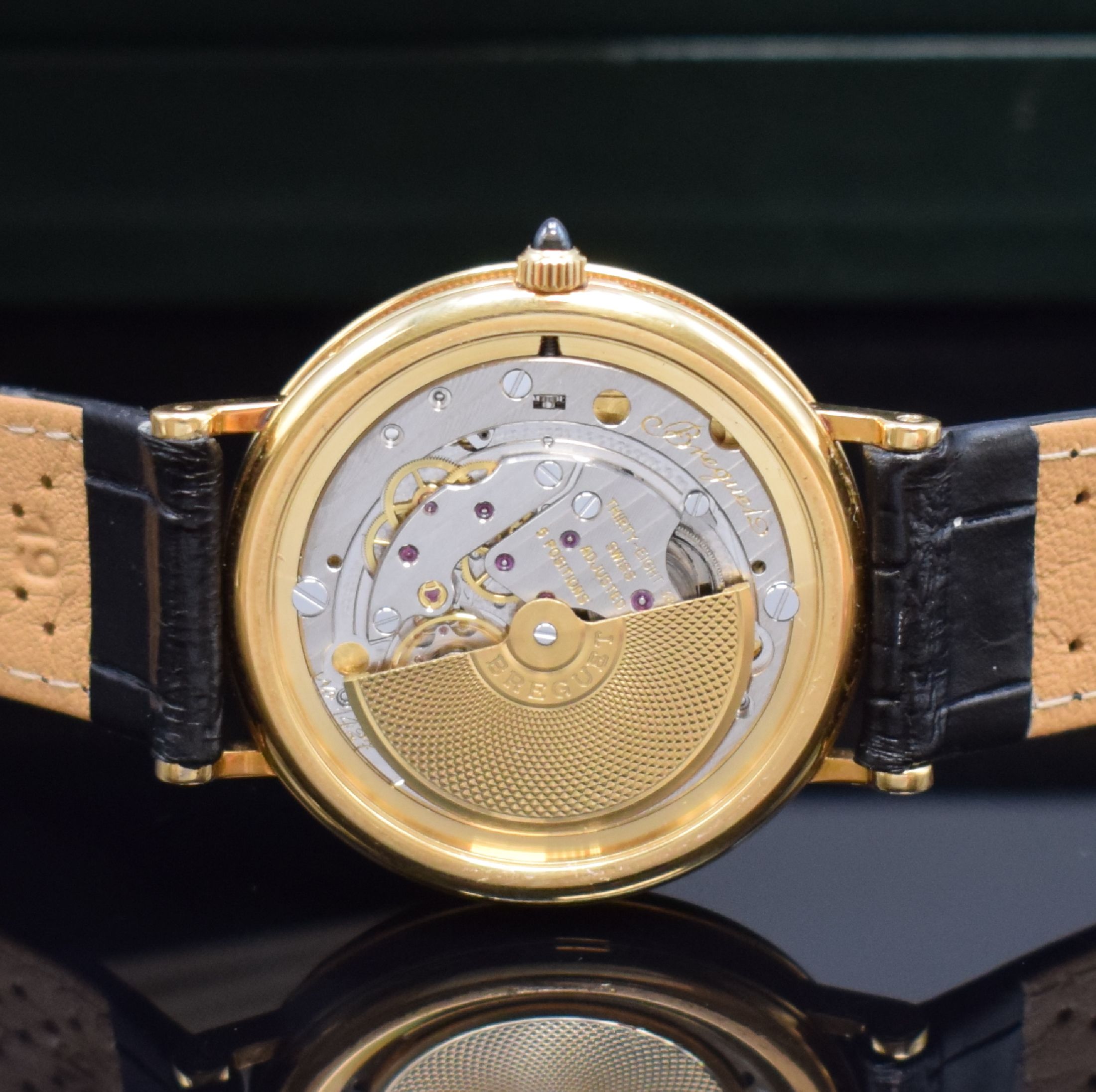 Detail f: BREGUET astronomische Herrenarmbanduhr mit ewigem Kalender Referenz BA 3310 in GG 750/000, Schweiz verk. lt. orig. Pap. 1988, Automatik, gedr. Geh., ...