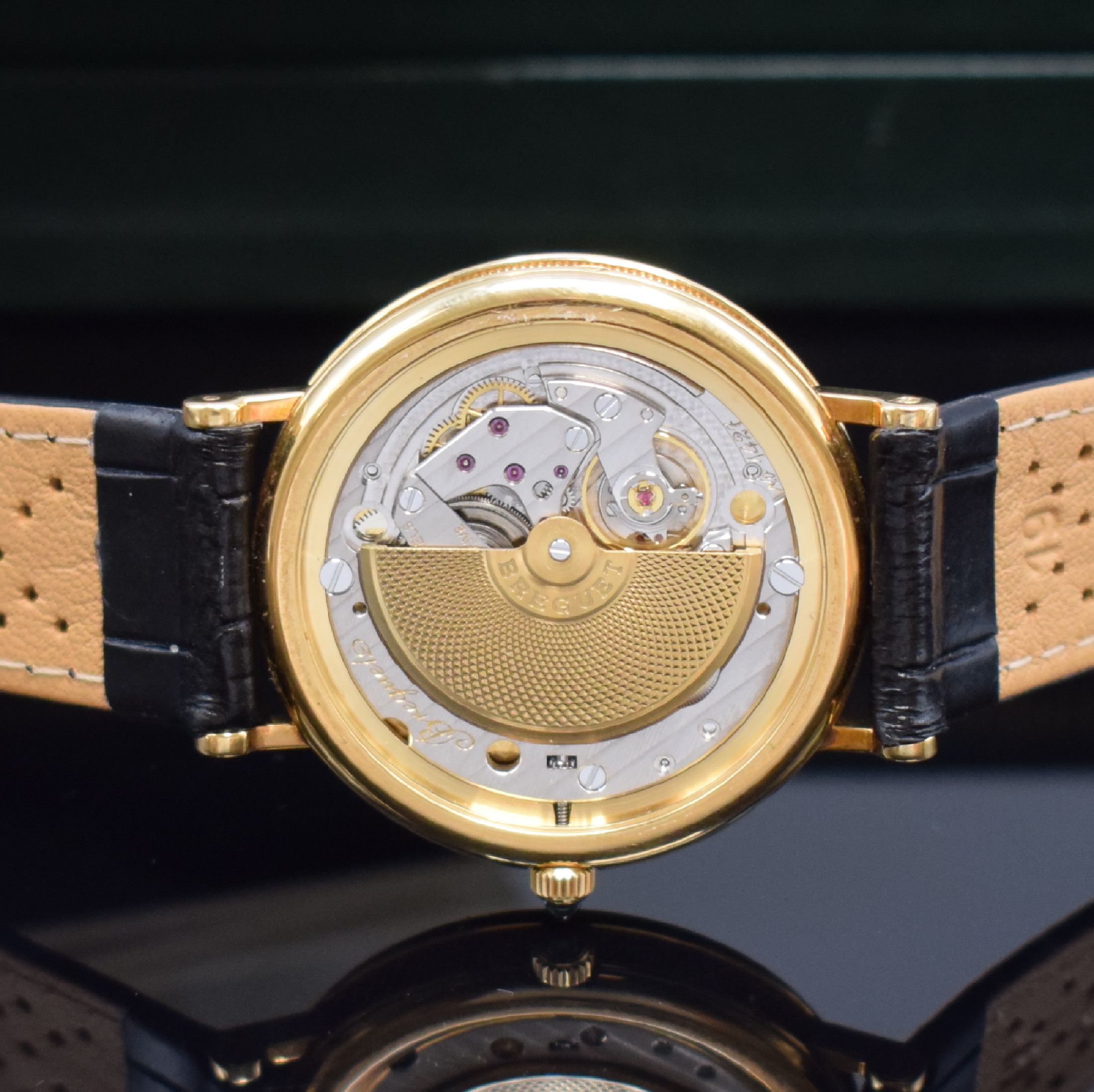 Detail g: BREGUET astronomische Herrenarmbanduhr mit ewigem Kalender Referenz BA 3310 in GG 750/000, Schweiz verk. lt. orig. Pap. 1988, Automatik, gedr. Geh., ...