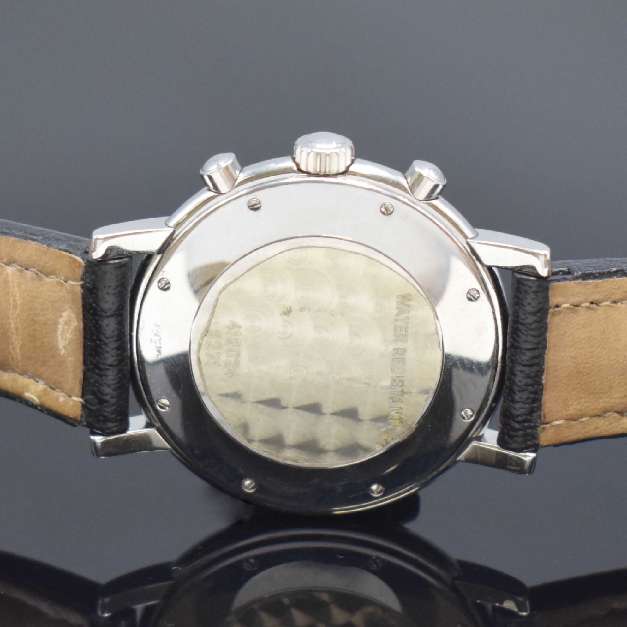 Detail d: CHOPARD Mille Miglia Herrenarmbanduhr mit Chronograph in Stahl Referenz 8271, Schweiz um 1995, quarz, Edelstahlgeh., Boden 8-fach verschr., weißes ...