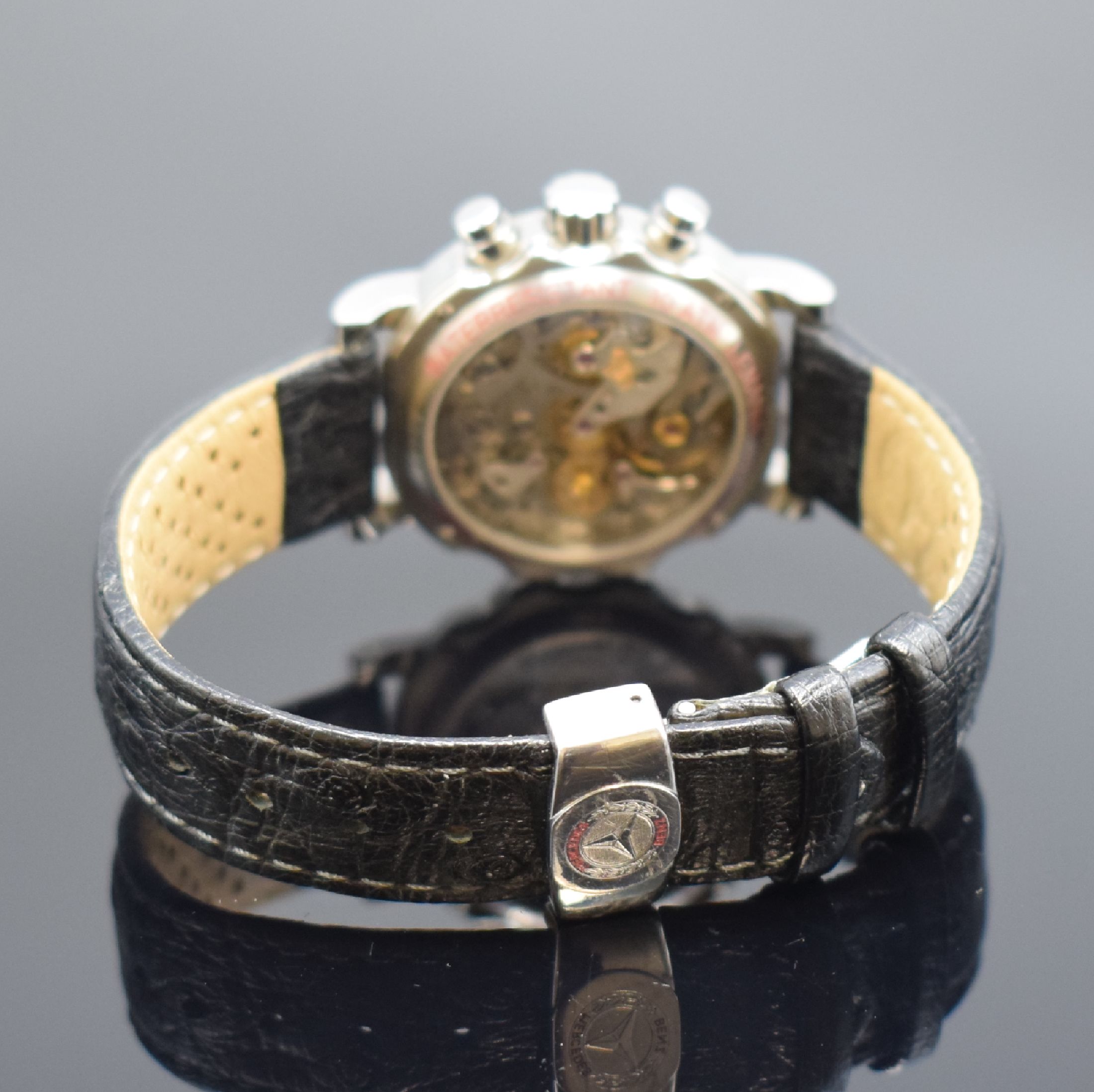 Detail b: MERCEDES BENZ / LEMANIA 1872 Armbandchronograph in Stahl/Gold, Schweiz um 1990, Handaufzug, beids. vergl. Geh., Lünette verg., Boden 4-fach ...