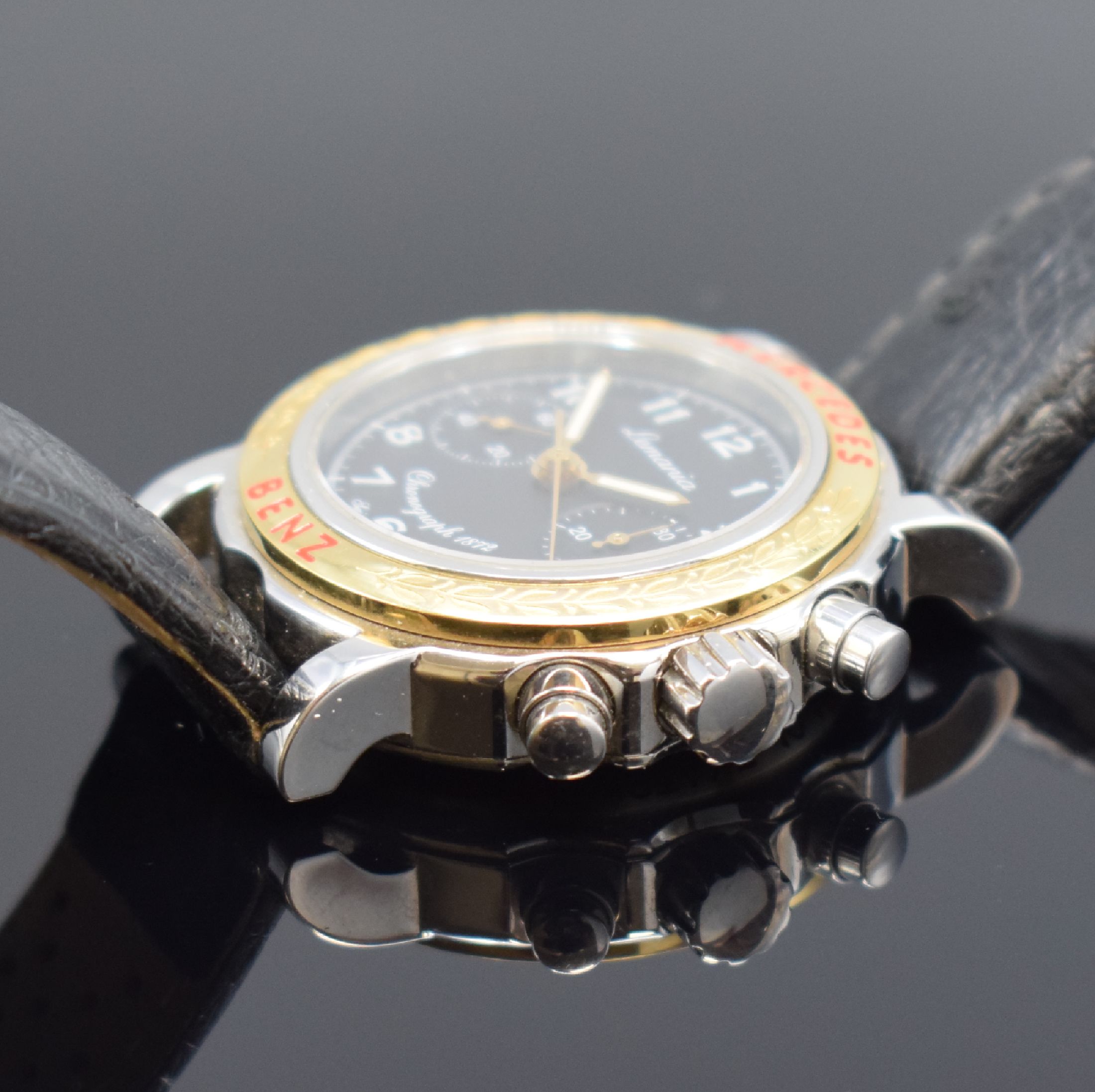 Detail c: MERCEDES BENZ / LEMANIA 1872 Armbandchronograph in Stahl/Gold, Schweiz um 1990, Handaufzug, beids. vergl. Geh., Lünette verg., Boden 4-fach ...