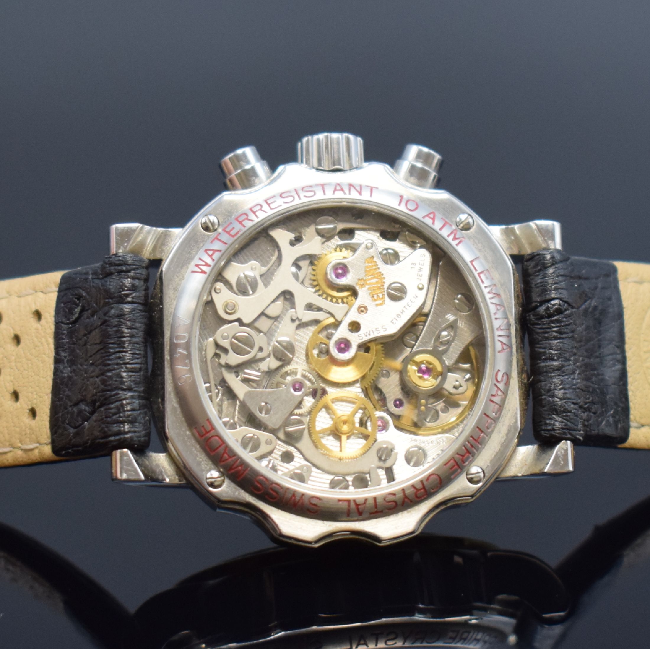 Detail d: MERCEDES BENZ / LEMANIA 1872 Armbandchronograph in Stahl/Gold, Schweiz um 1990, Handaufzug, beids. vergl. Geh., Lünette verg., Boden 4-fach ...