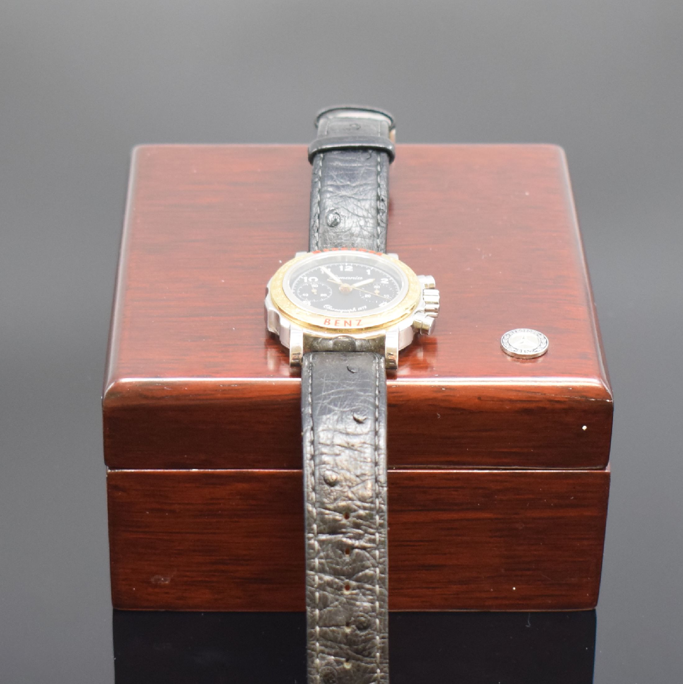 Detail e: MERCEDES BENZ / LEMANIA 1872 Armbandchronograph in Stahl/Gold, Schweiz um 1990, Handaufzug, beids. vergl. Geh., Lünette verg., Boden 4-fach ...