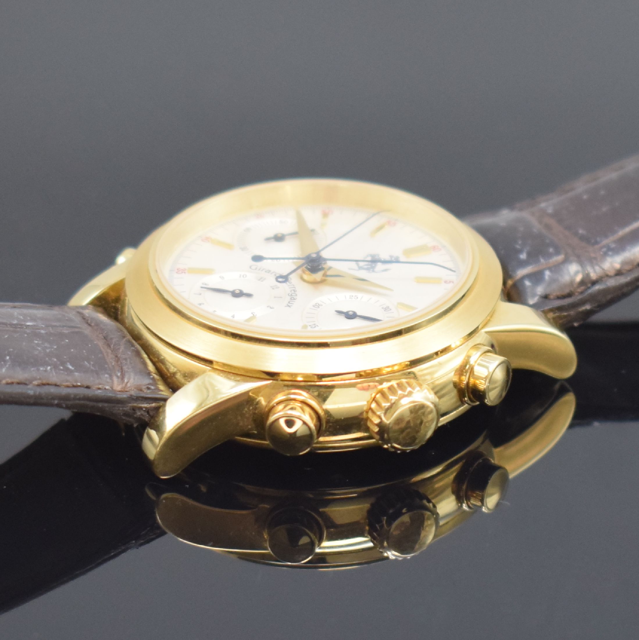 Detail d: GIRARD PERREGAUX / FERRARI limitierter Herrenchronograph mit Rattrapante Referenz 9015, Schweiz um 1990, Automatik, verschr. Geh., Boden m. Ferrari ...