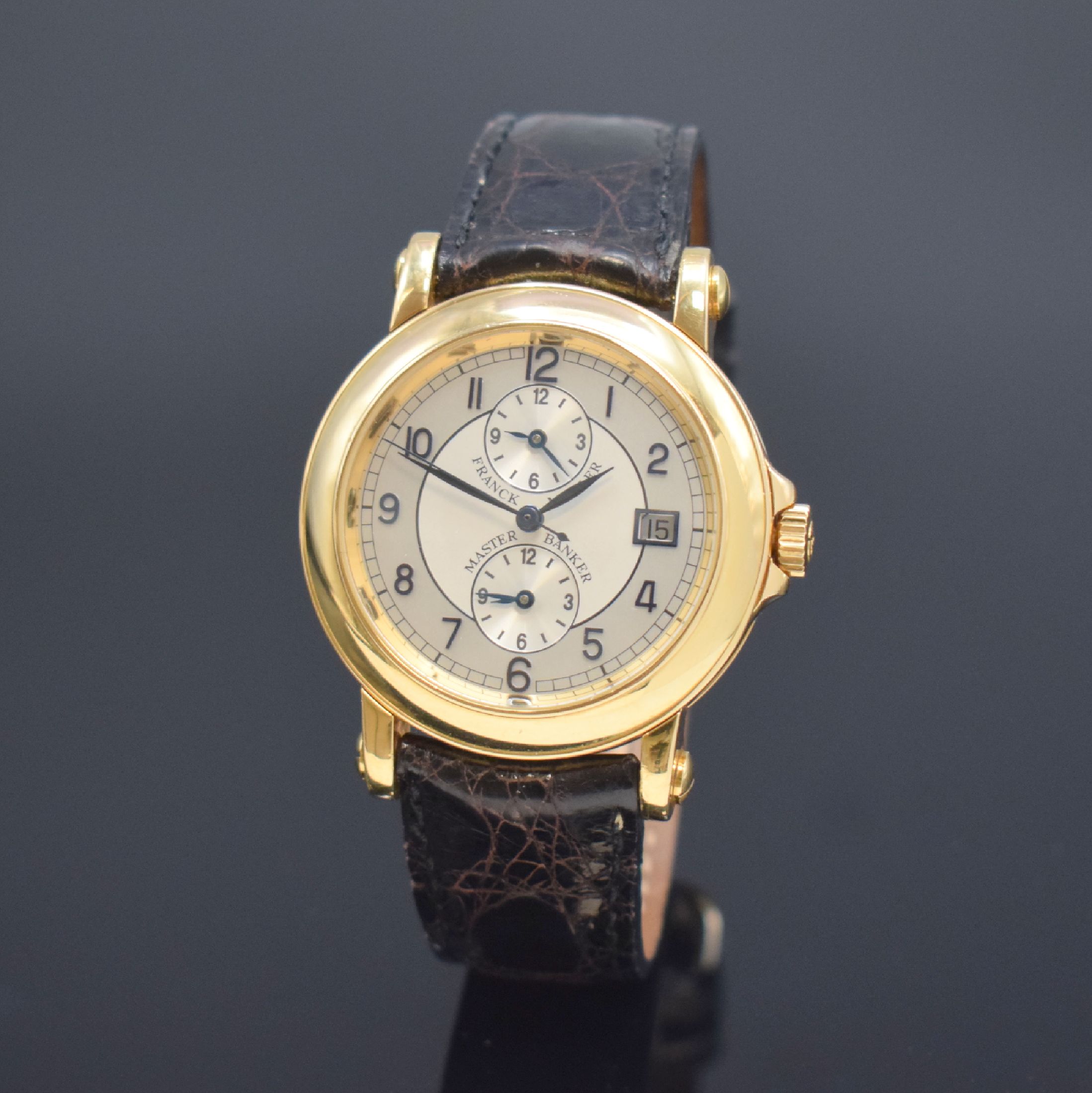 FRANCK MULLER Master Banker Herrenarmbanduhr Referenz 7000MB in RoseG 750/000, Schweiz um 2000, 3-teil. Geh., Boden u. Glasrand aufgedr., silb. ...